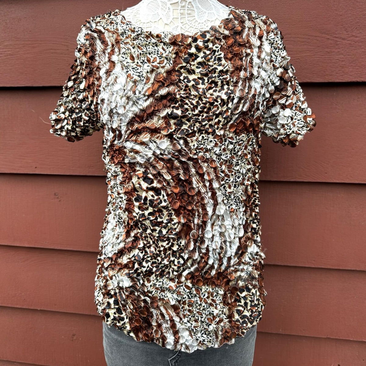 Mixed Animal Print Bubble Popcorn Top
