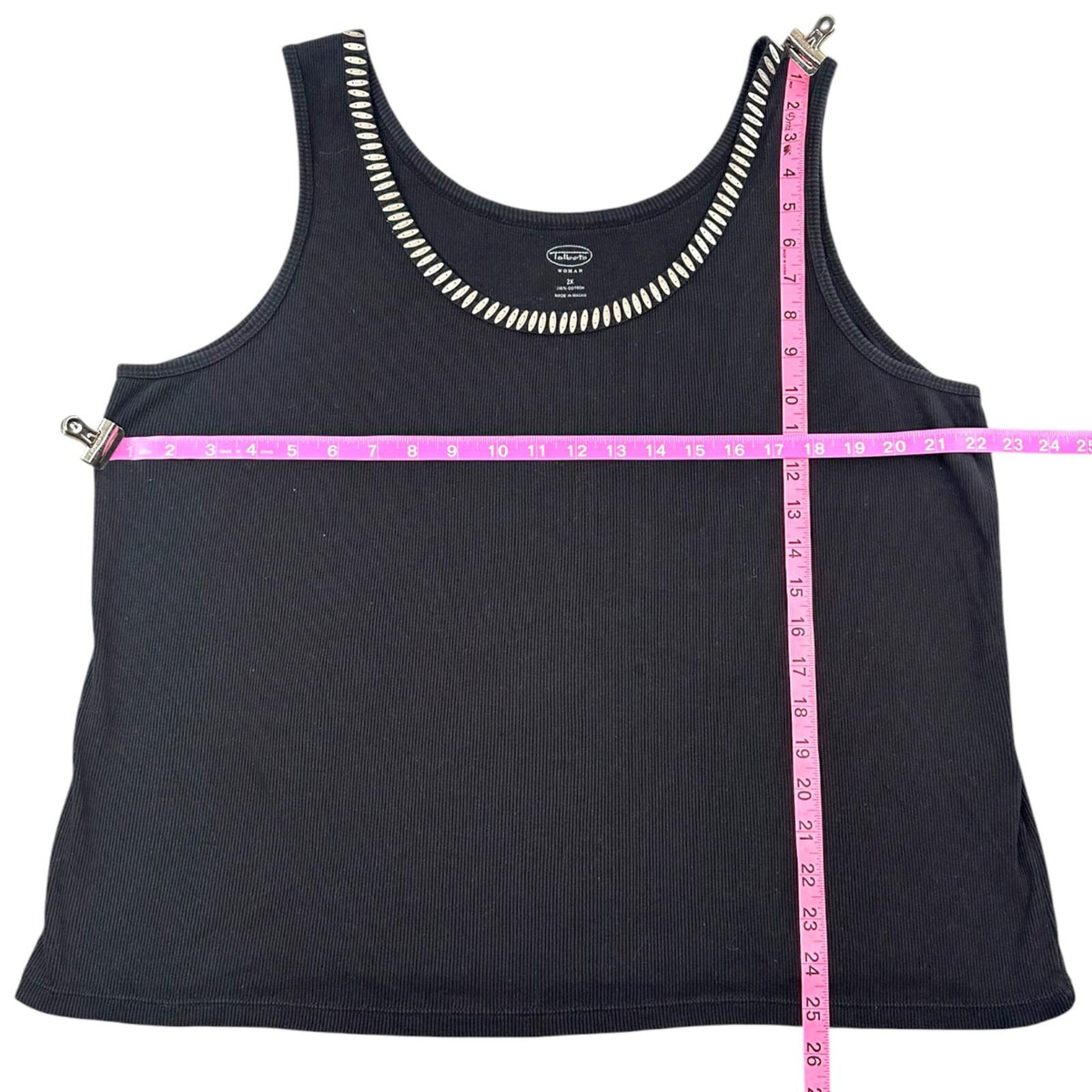 Talbots Black Ribbed Cotton Tank Top with Silver Beaded Scoop Neckline