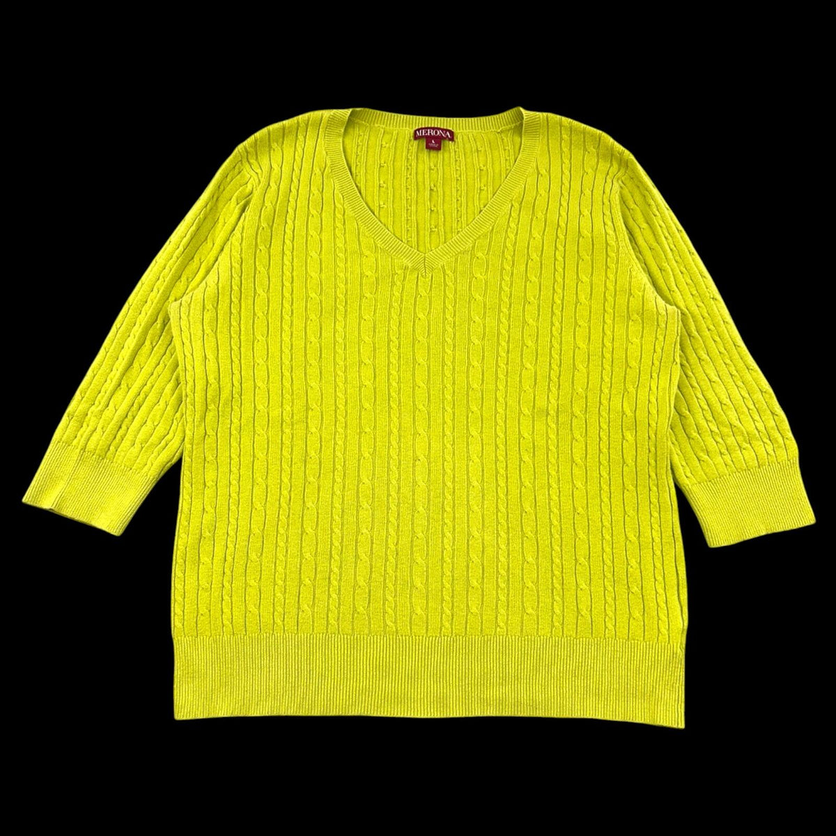 Merona V Neck Cable Knit Sweater in Vibrant Citron Lime Yellow