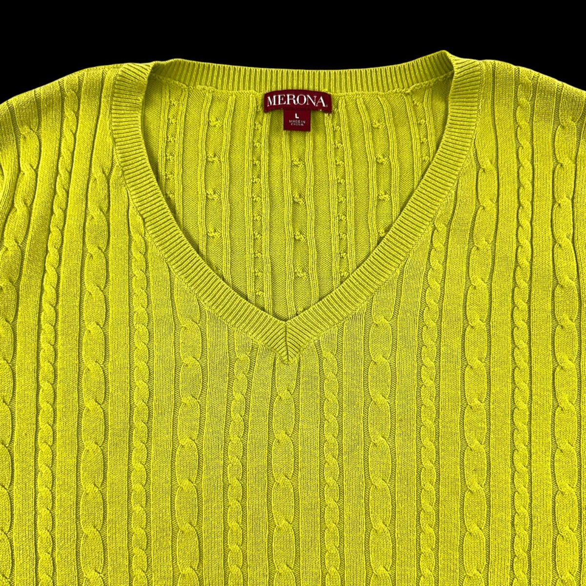 Merona V Neck Cable Knit Sweater in Vibrant Citron Lime Yellow