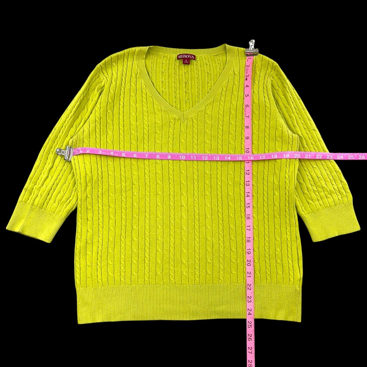 Merona V Neck Cable Knit Sweater in Vibrant Citron Lime Yellow