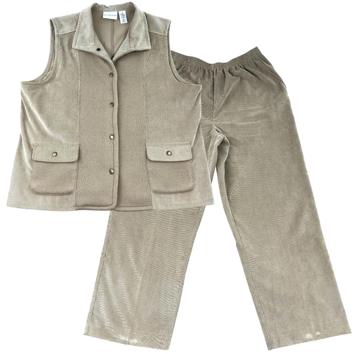 Alfred Dunner Corduroy Two Piece Pant Suit Set in Beige