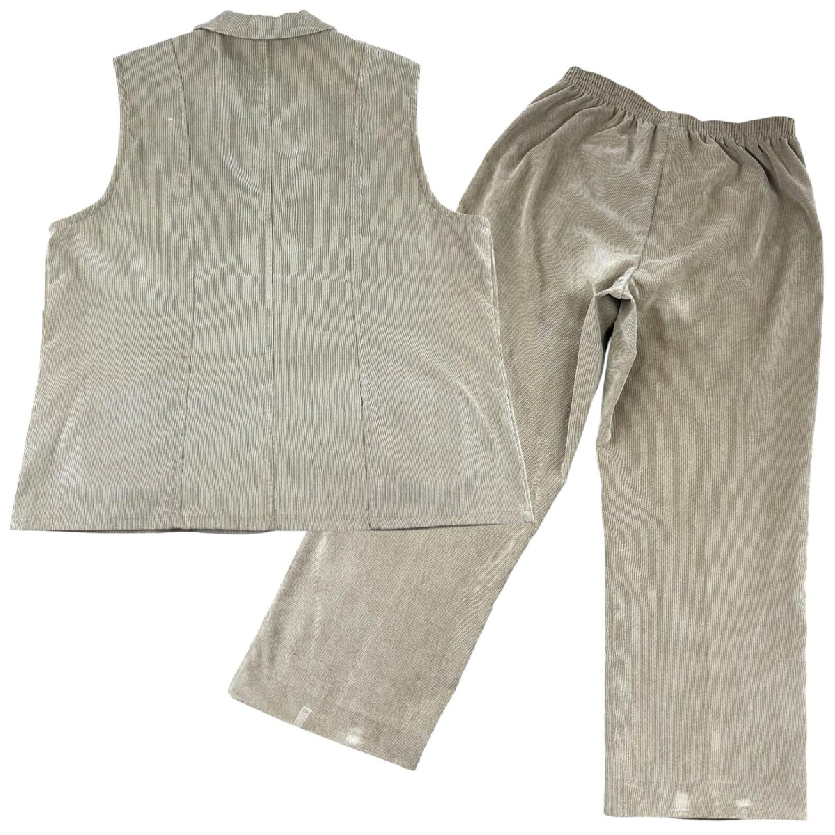 Alfred Dunner Corduroy Two Piece Pant Suit Set in Beige