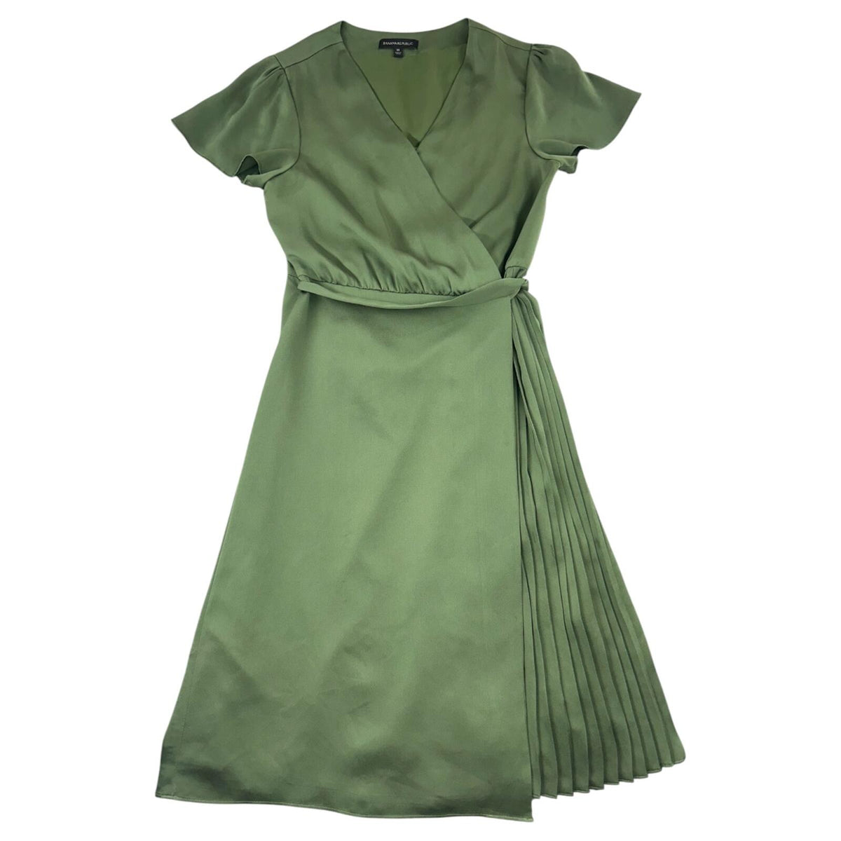 Banana Republic Sage Green Pleated Wrap Midi Dress Quiet Luxury Soft