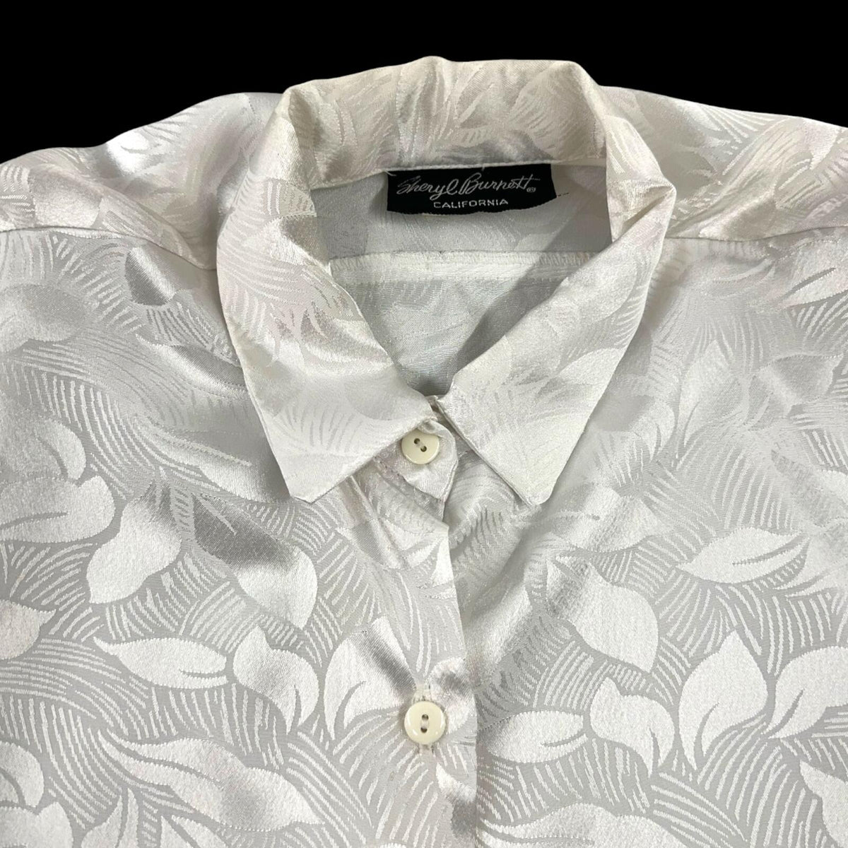 Vintage Sheryl Burnett California White Jacquard Leaf Blouse