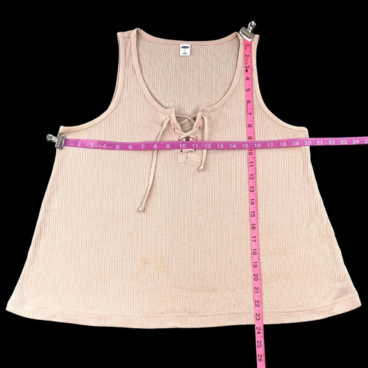 Old Navy Pink Ribbed Lace Up Tank Top Soft Girl Coquette Ballet Y2K