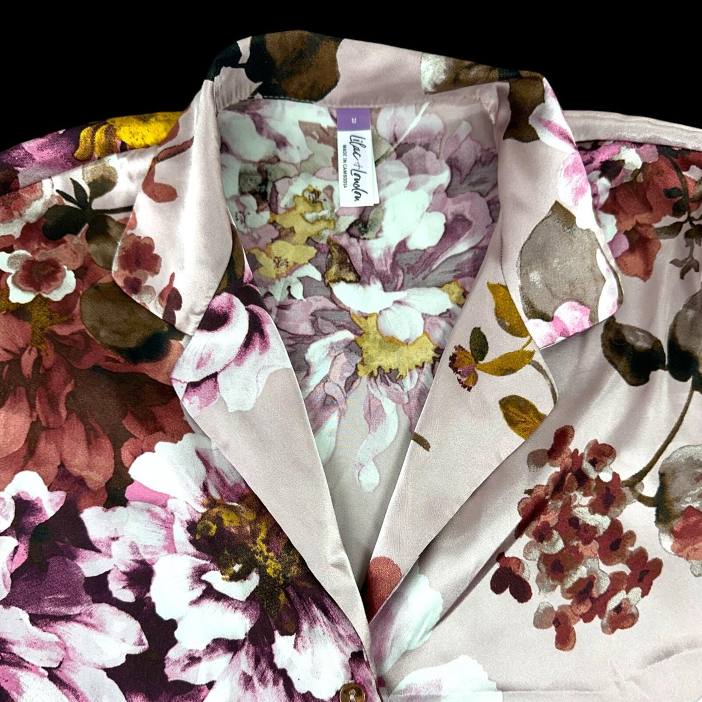 Lilac & London Whimsigoth Satin Floral Pajama Set Pink Purple Coquette