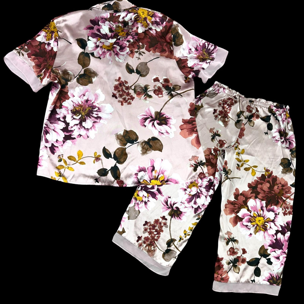 Lilac & London Whimsigoth Satin Floral Pajama Set Pink Purple Coquette