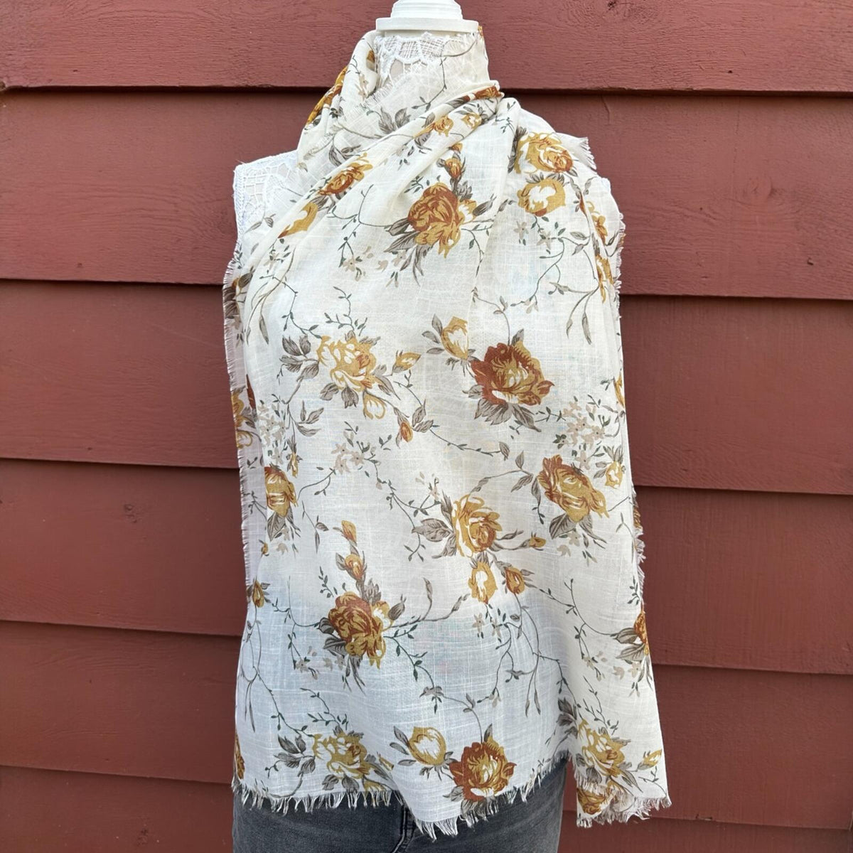 Vintage Meadow Floral Linen Blend Scarf