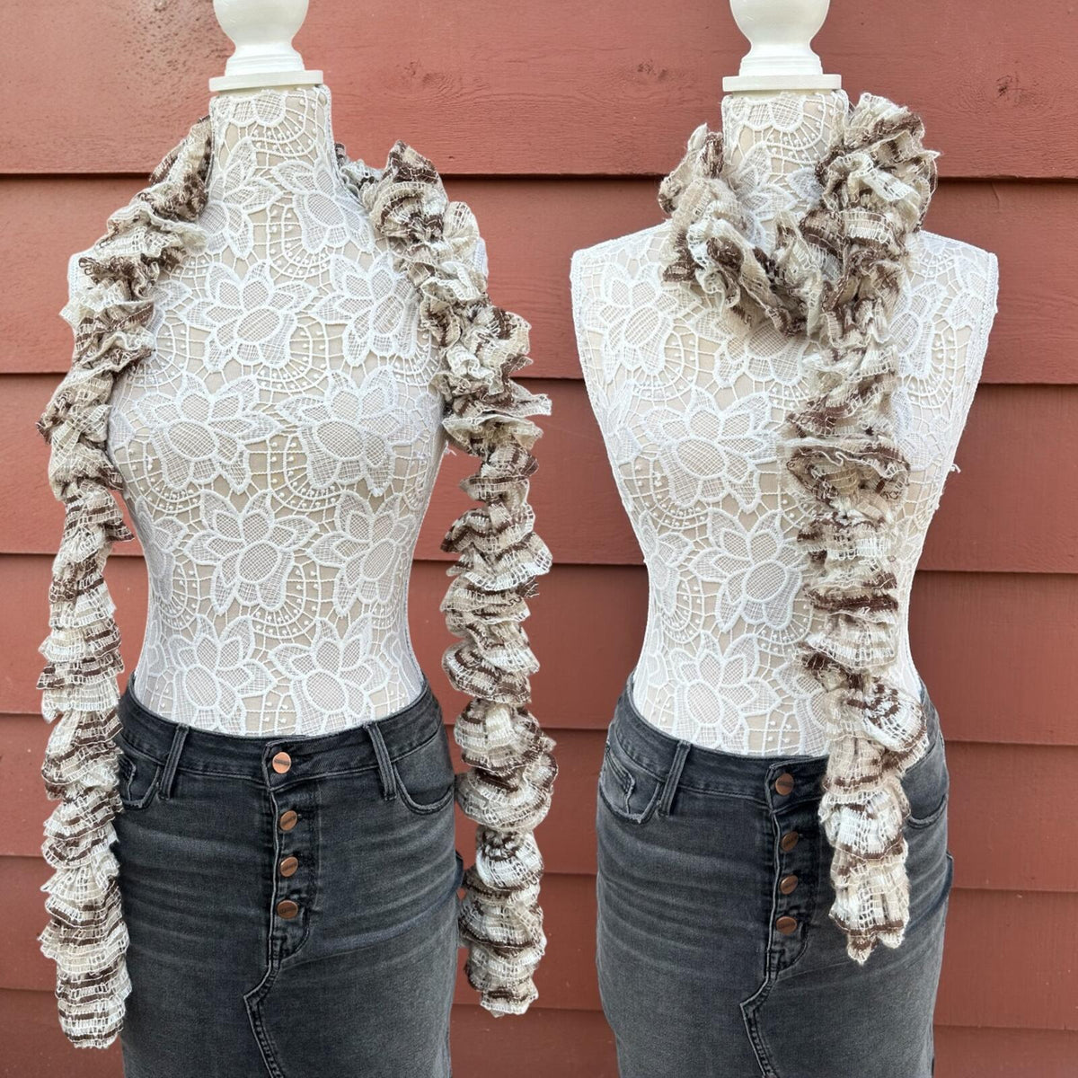 Earthy Ruffle Boa Spaghetti Scarf
