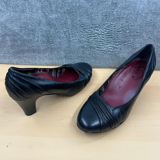 Abeo Vanna Black Leather Pumps with Pleated Detailing and Orthotic Support