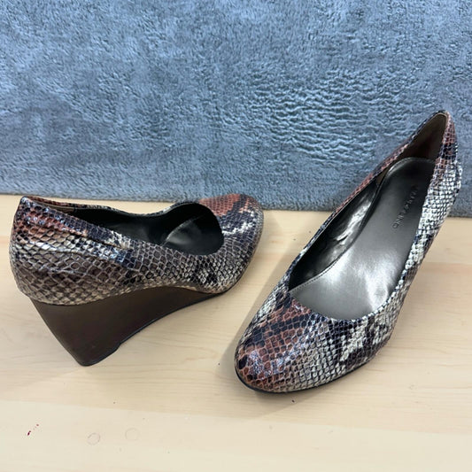 Bandolino Nuri Snakeskin Embossed Leather Wedges Brown Beige Quiet Luxury
