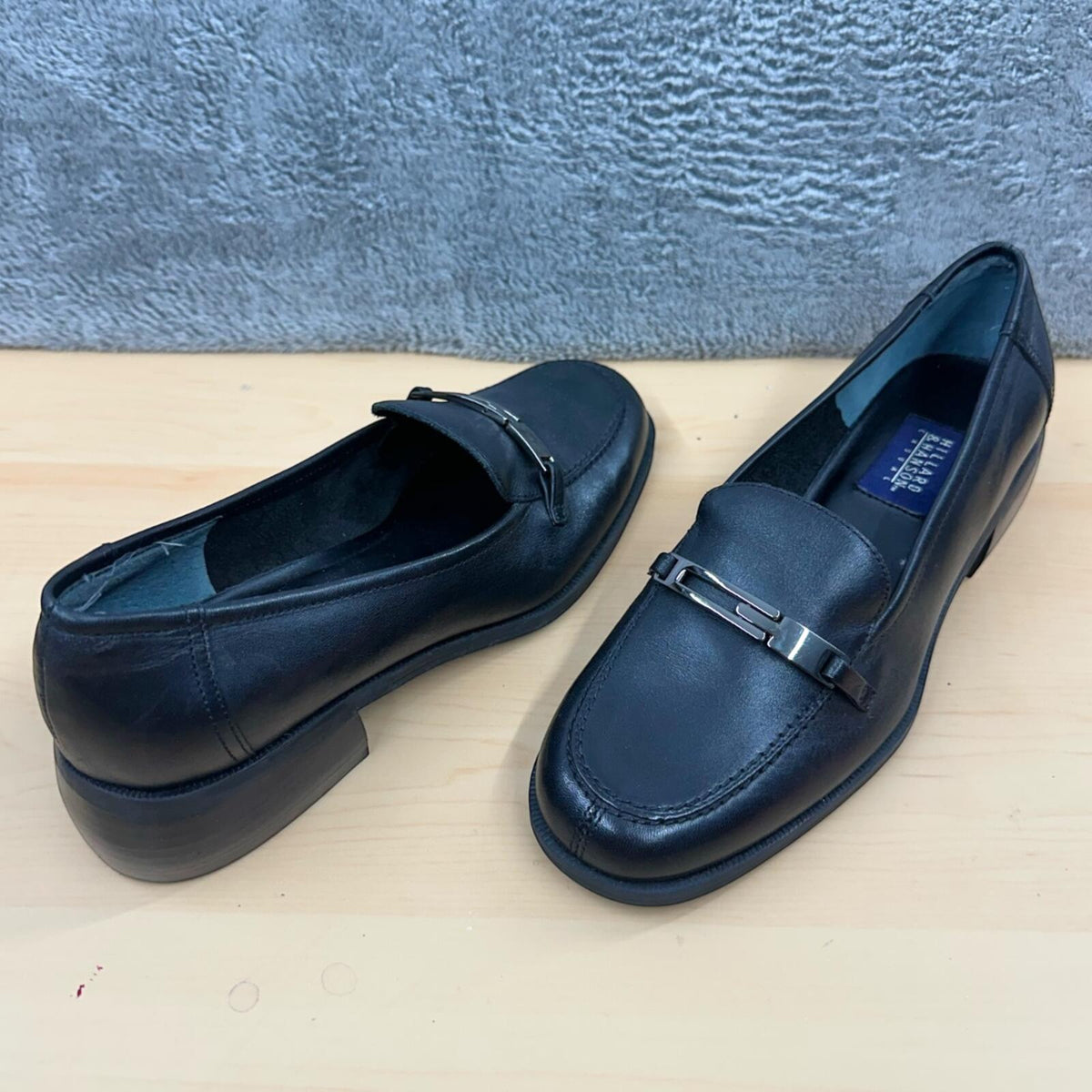 Hillard & Hanson Black Leather Loafers with Gunmetal Hardware Quiet Luxury
