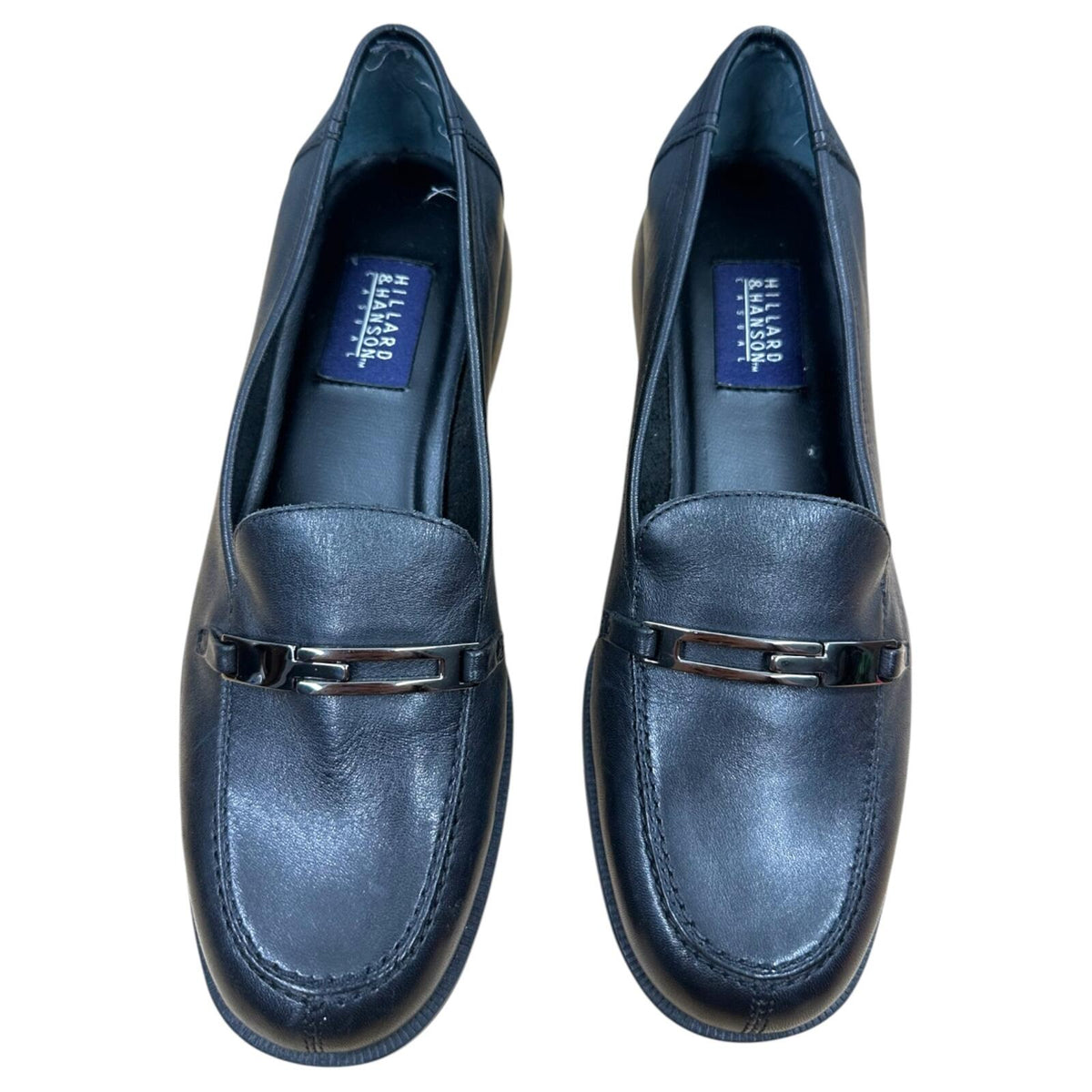 Hillard & Hanson Black Leather Loafers with Gunmetal Hardware Quiet Luxury