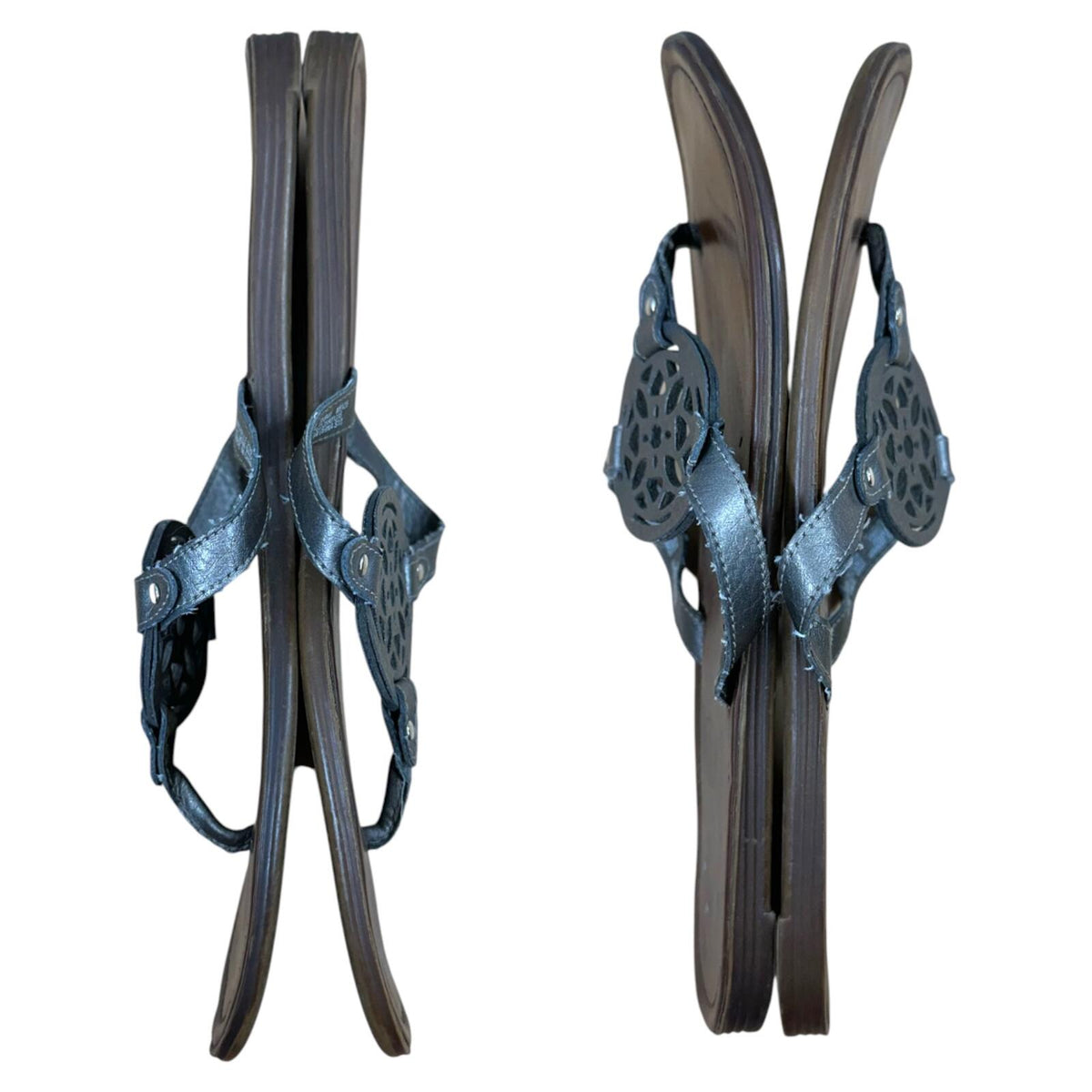 Faded Glory Silver Pewter Medallion Thong Sandals Boho Chic Y2K
