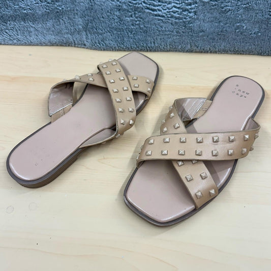a new day Emmy Studded Crossband Sandals in Beige Tan Modern Minimalist Square