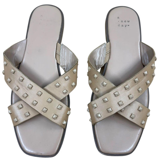 a new day Emmy Studded Crossband Sandals in Beige Tan Modern Minimalist Square