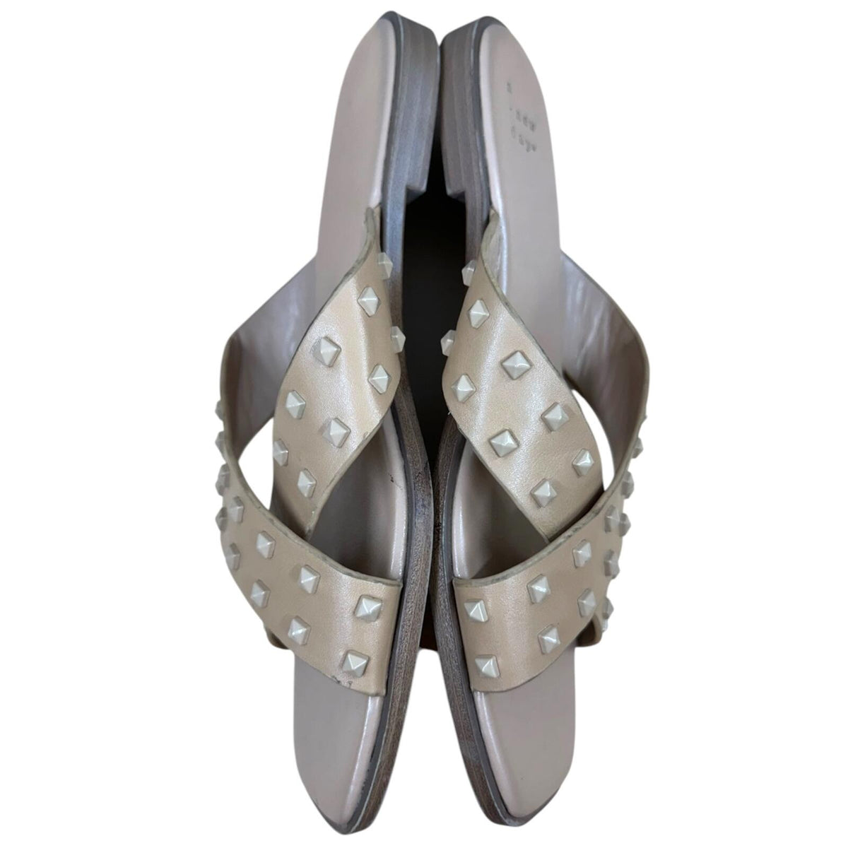 a new day Emmy Studded Crossband Sandals in Beige Tan Modern Minimalist Square
