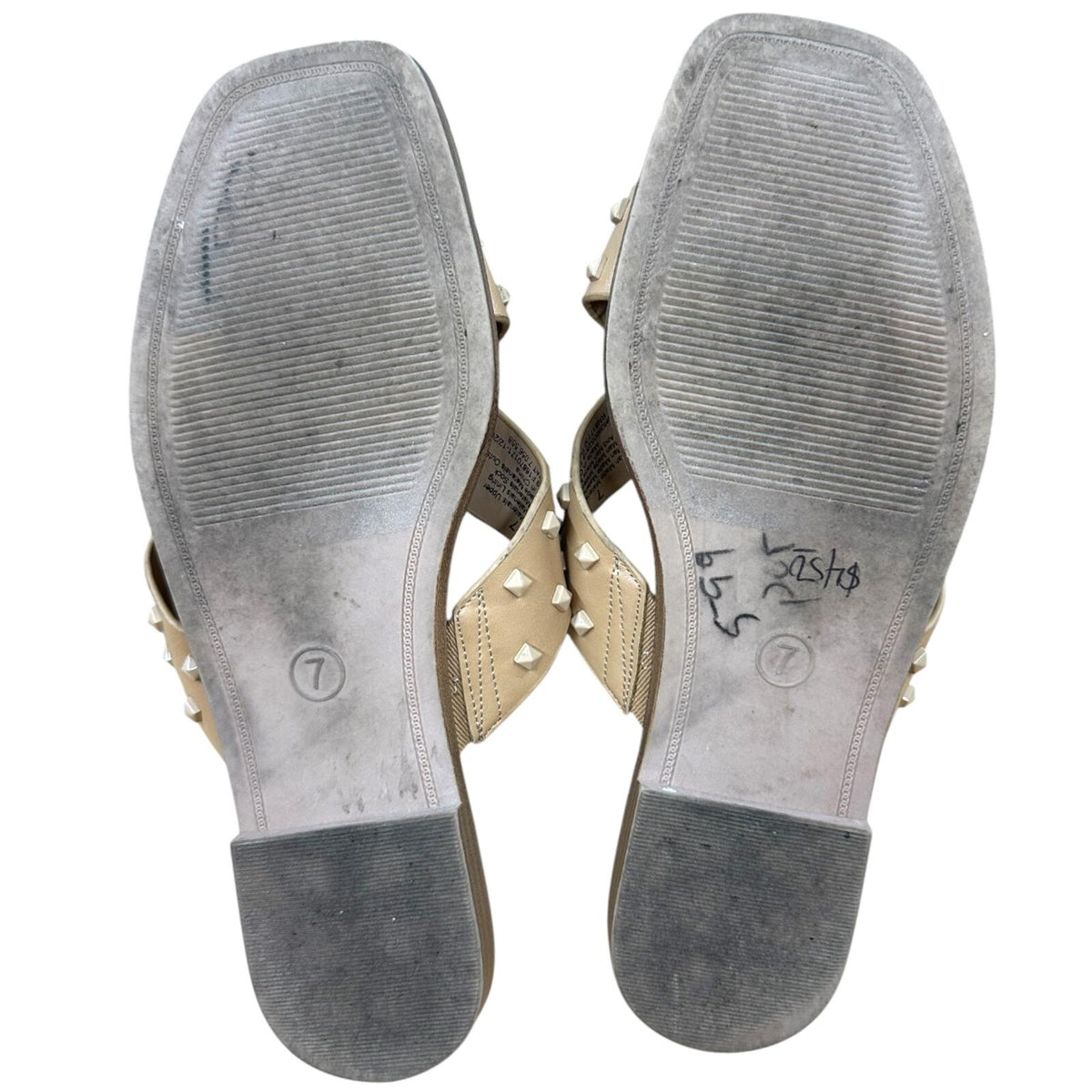 a new day Emmy Studded Crossband Sandals in Beige Tan Modern Minimalist Square