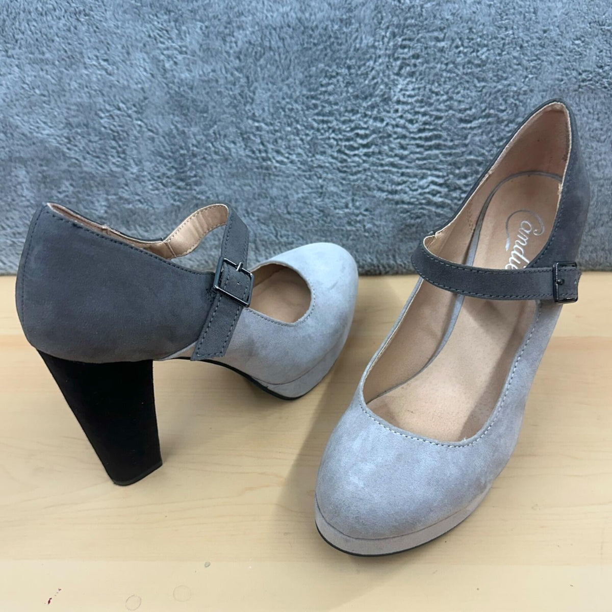 Candie's Mary Jane Pumps in Tri Tone Gray and Black Faux Suede Y2K