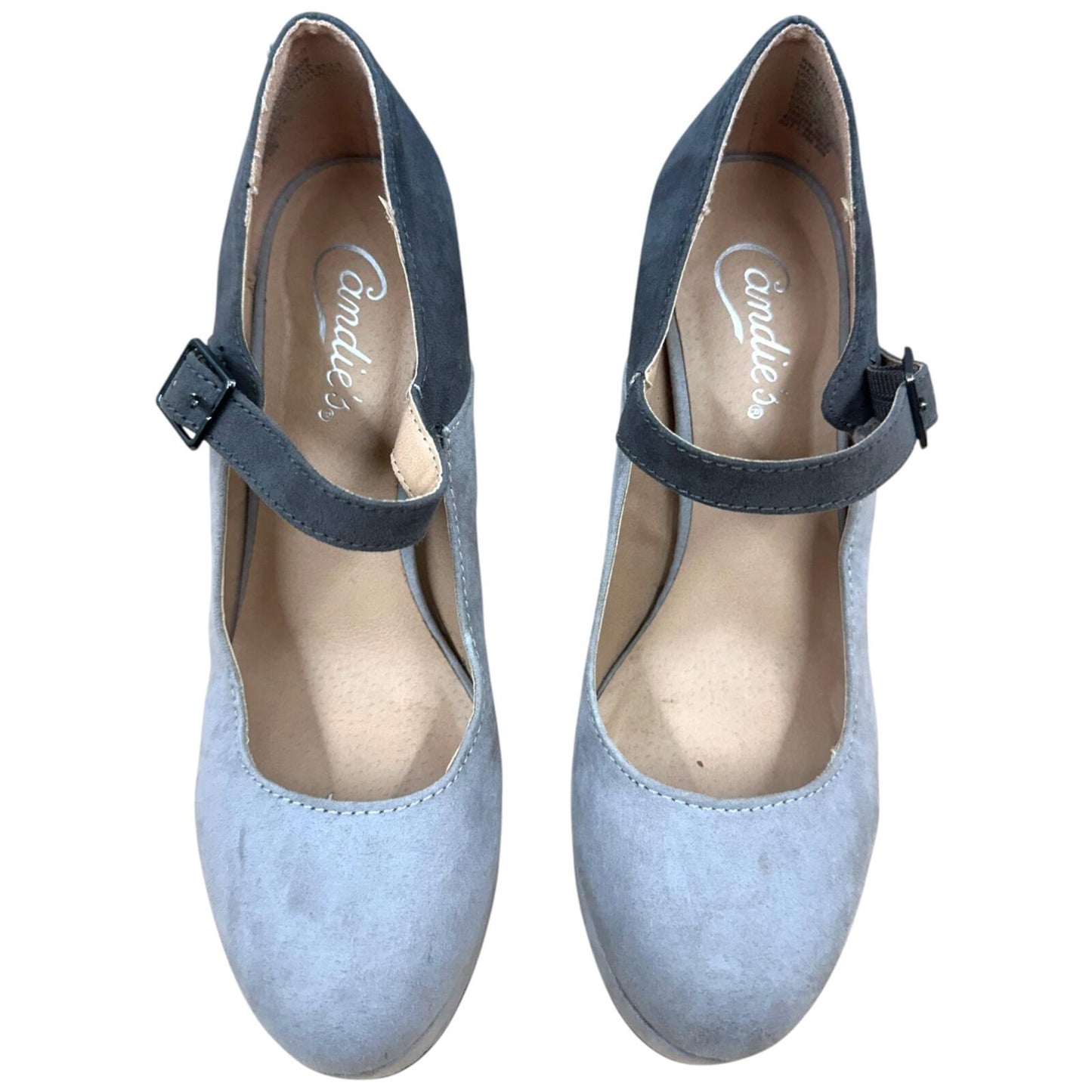 Candie's Mary Jane Pumps in Tri Tone Gray and Black Faux Suede Y2K
