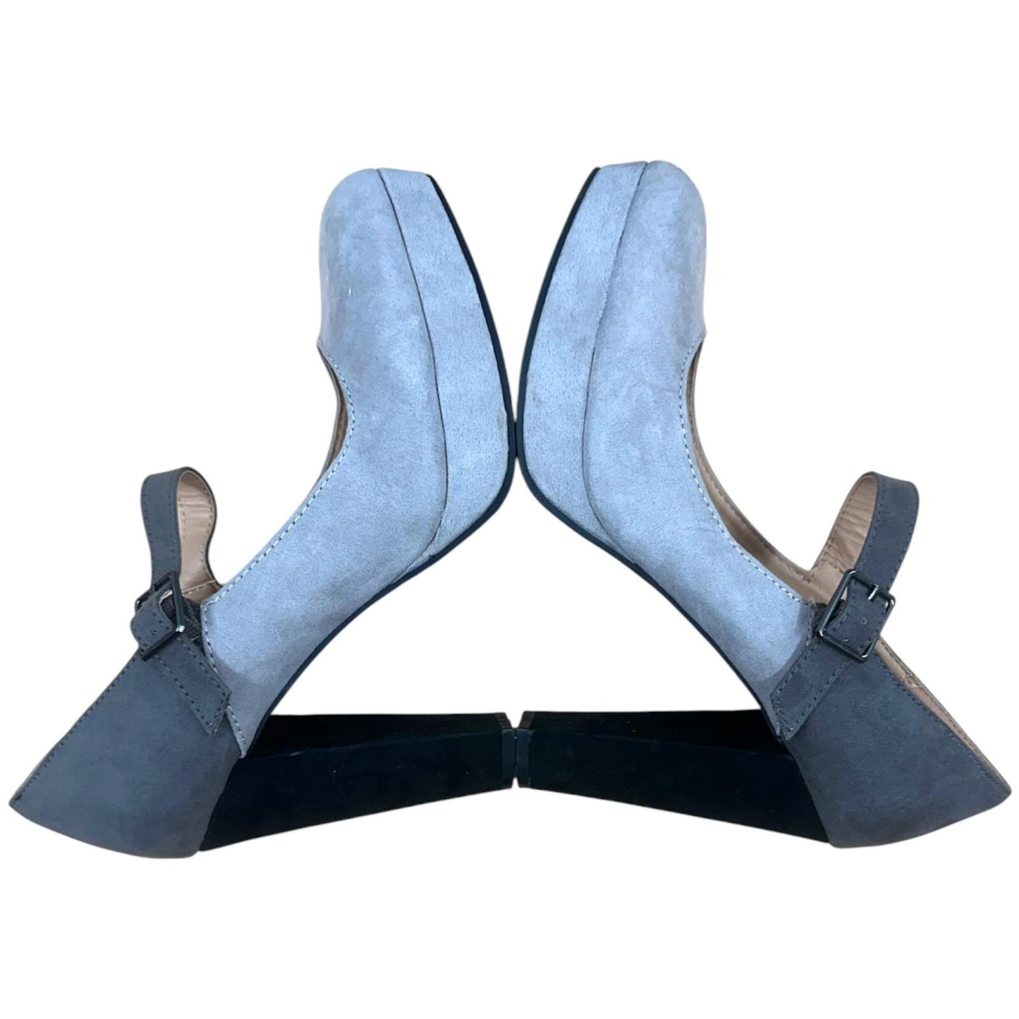 Candie's Mary Jane Pumps in Tri Tone Gray and Black Faux Suede Y2K