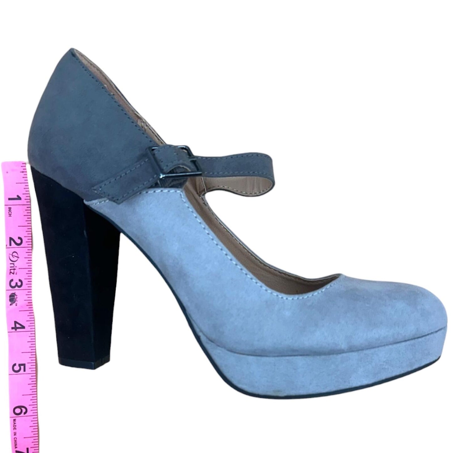 Candie's Mary Jane Pumps in Tri Tone Gray and Black Faux Suede Y2K