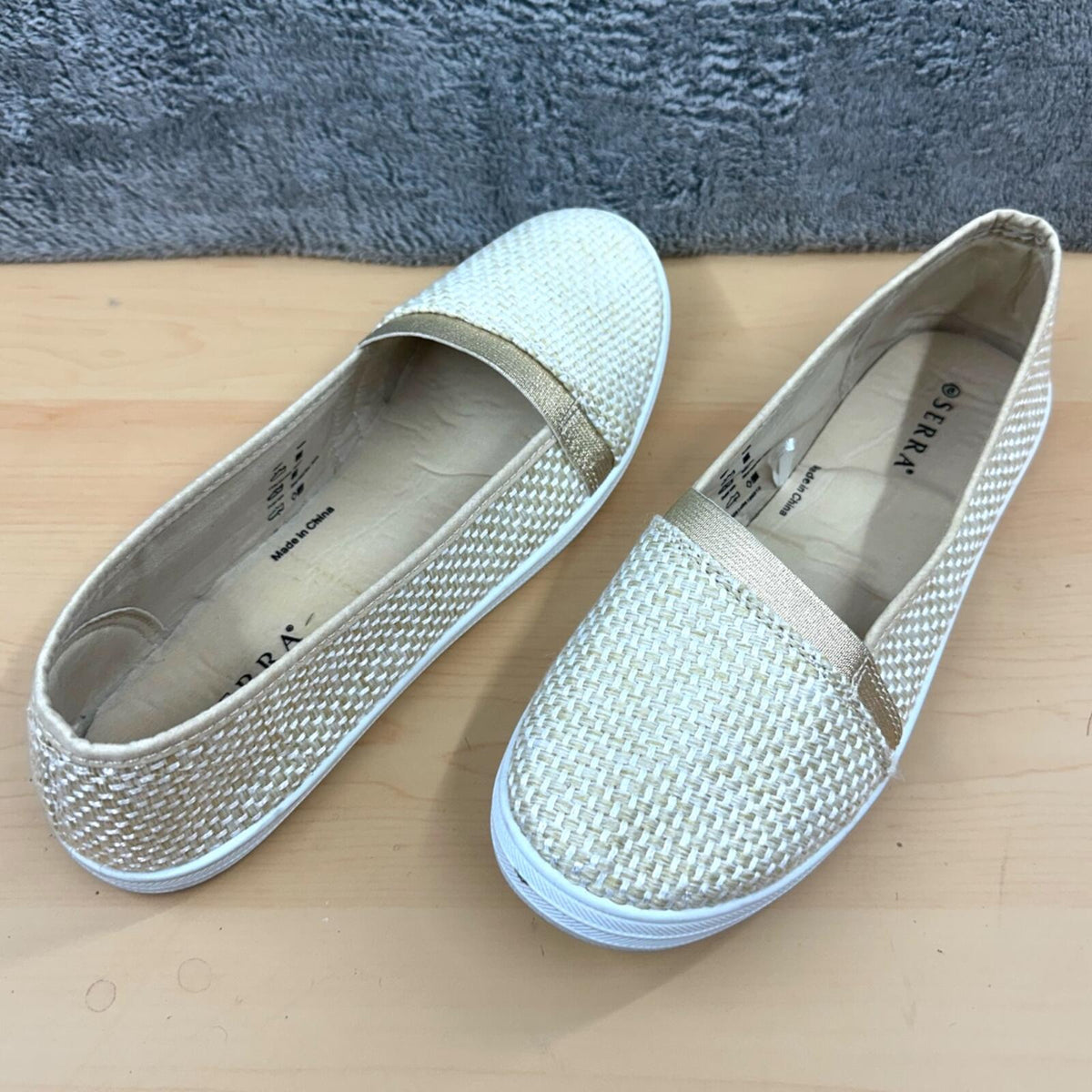 Serra A Line Woven Flats Beige Cream with Gold Metallic Threads