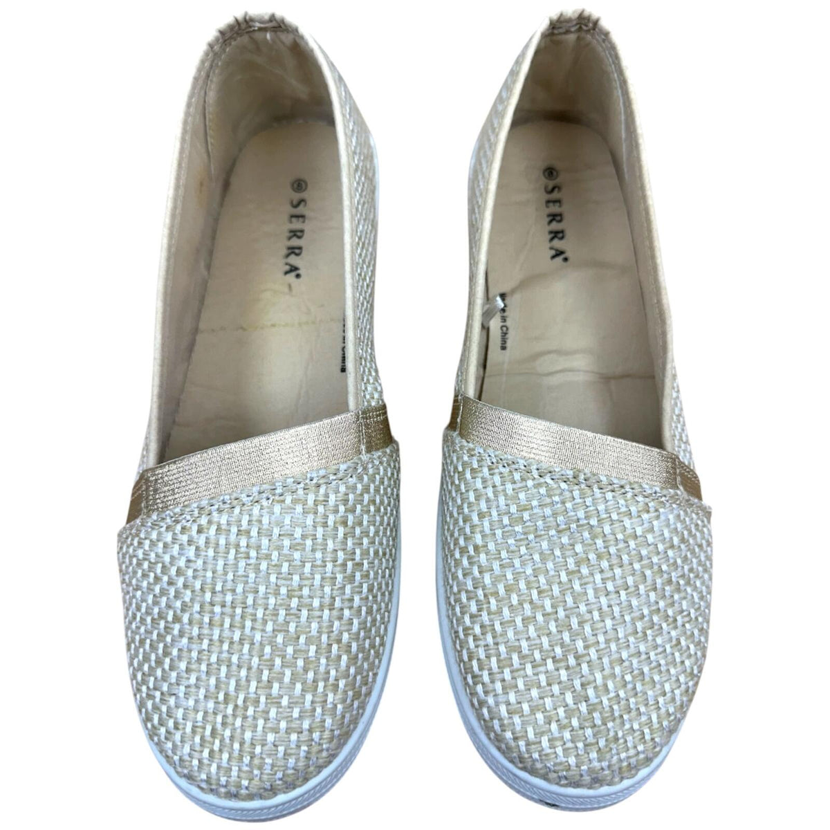 Serra A Line Woven Flats Beige Cream with Gold Metallic Threads