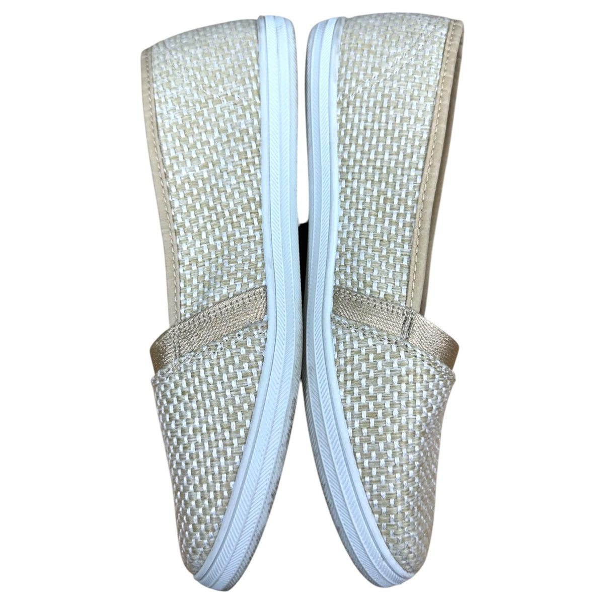 Serra A Line Woven Flats Beige Cream with Gold Metallic Threads