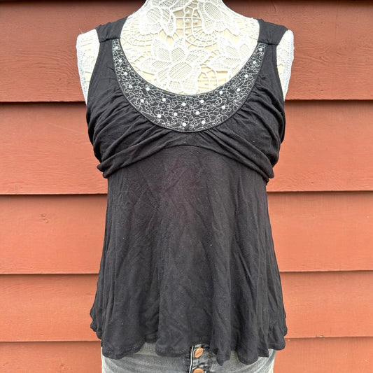 Y2K Daisy Fuentes Goth Glam Embellished Babydoll Top