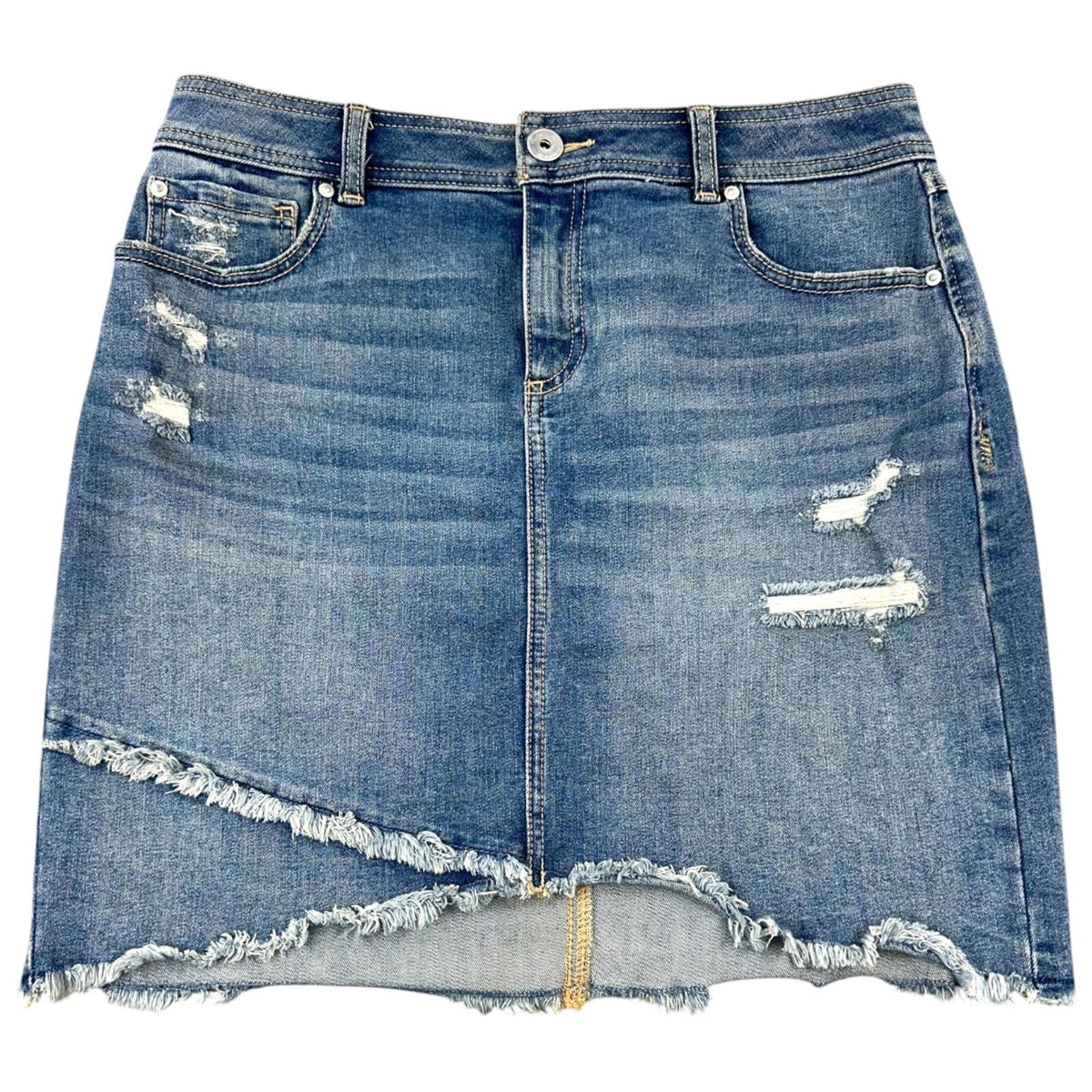 INC International Concepts Denim Mini Skirt Y2K Indie Sleaze Distressed Blue Fry