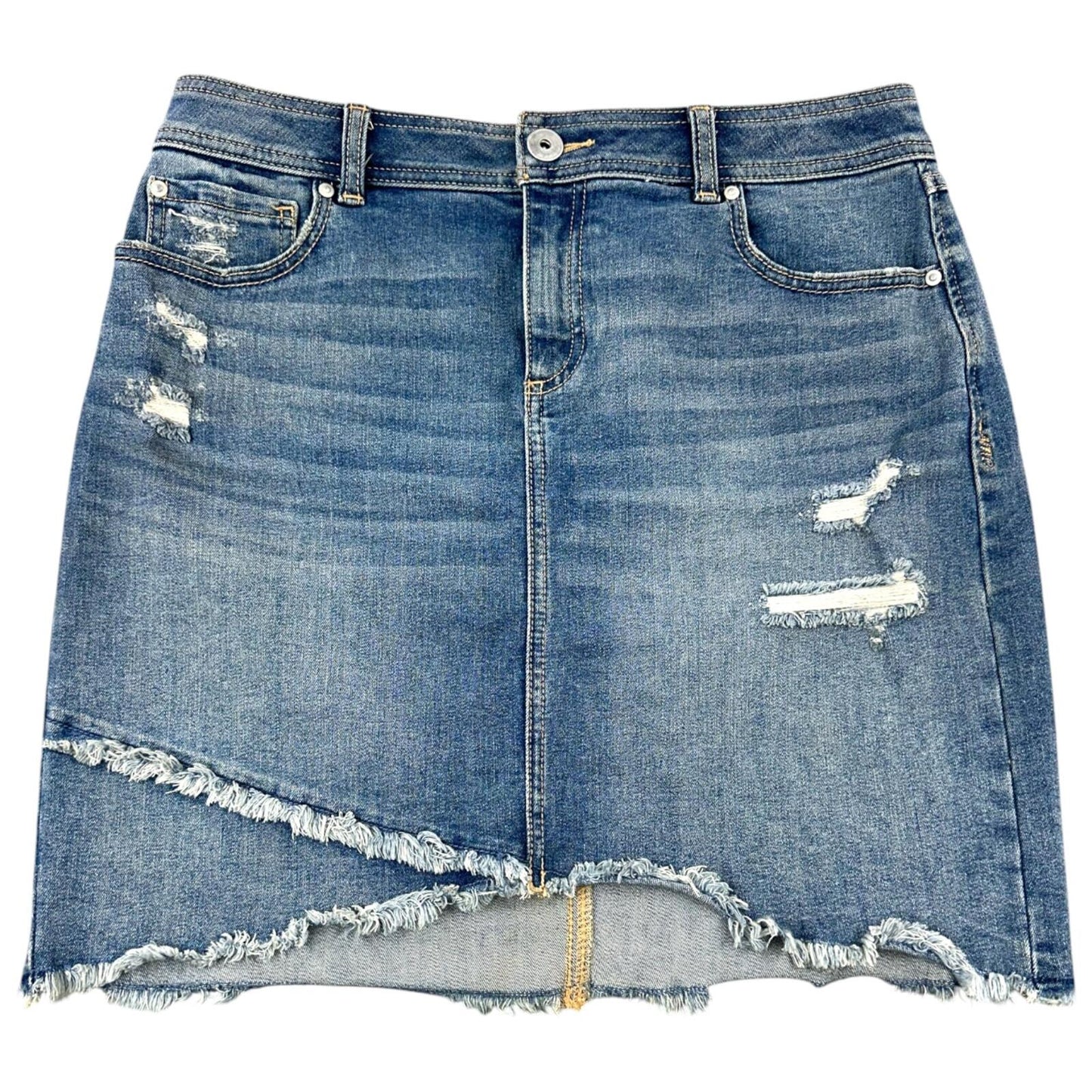INC International Concepts Denim Mini Skirt Y2K Indie Sleaze Distressed Blue Fry