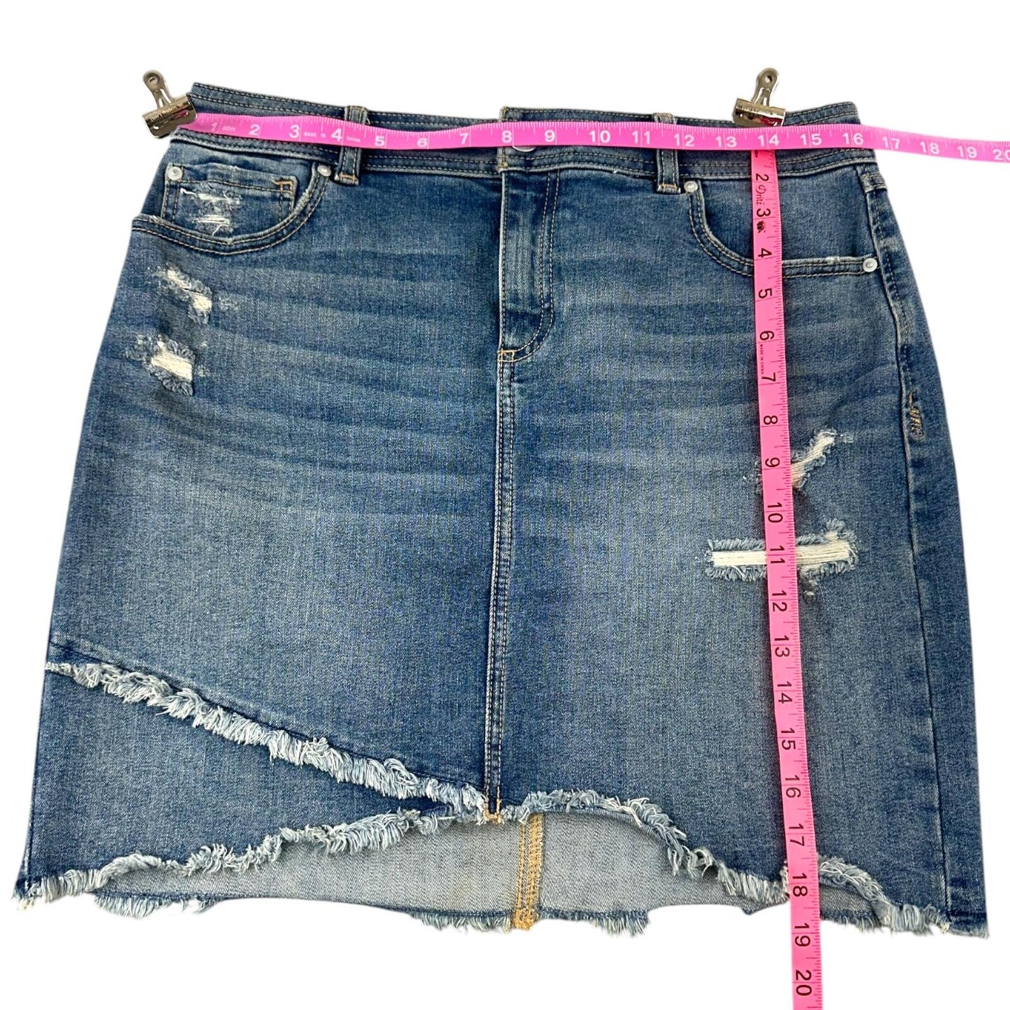 INC International Concepts Denim Mini Skirt Y2K Indie Sleaze Distressed Blue Fry