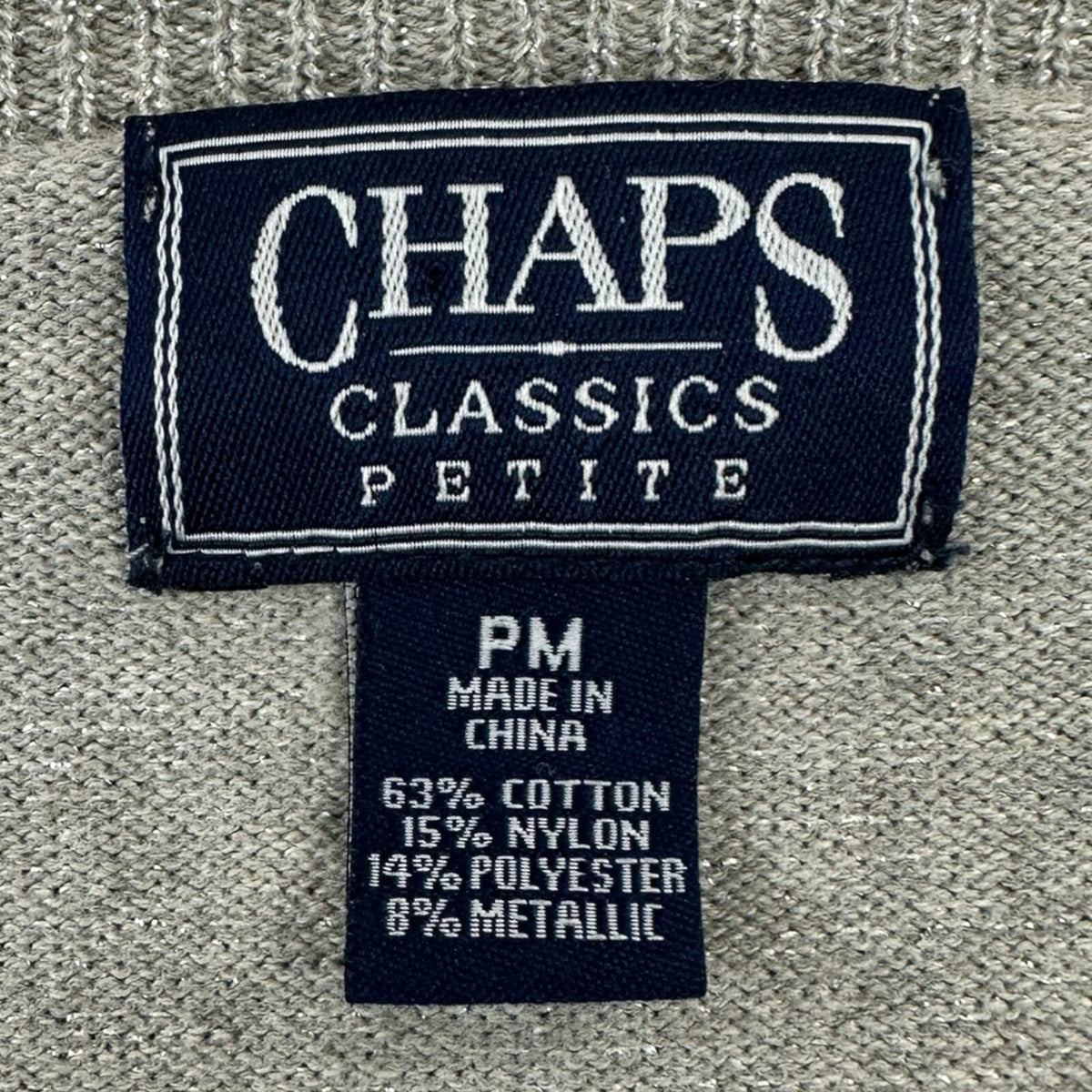 Chaps Classics Silver Metallic Knit Sweater with Ruffle Trim Coquette
