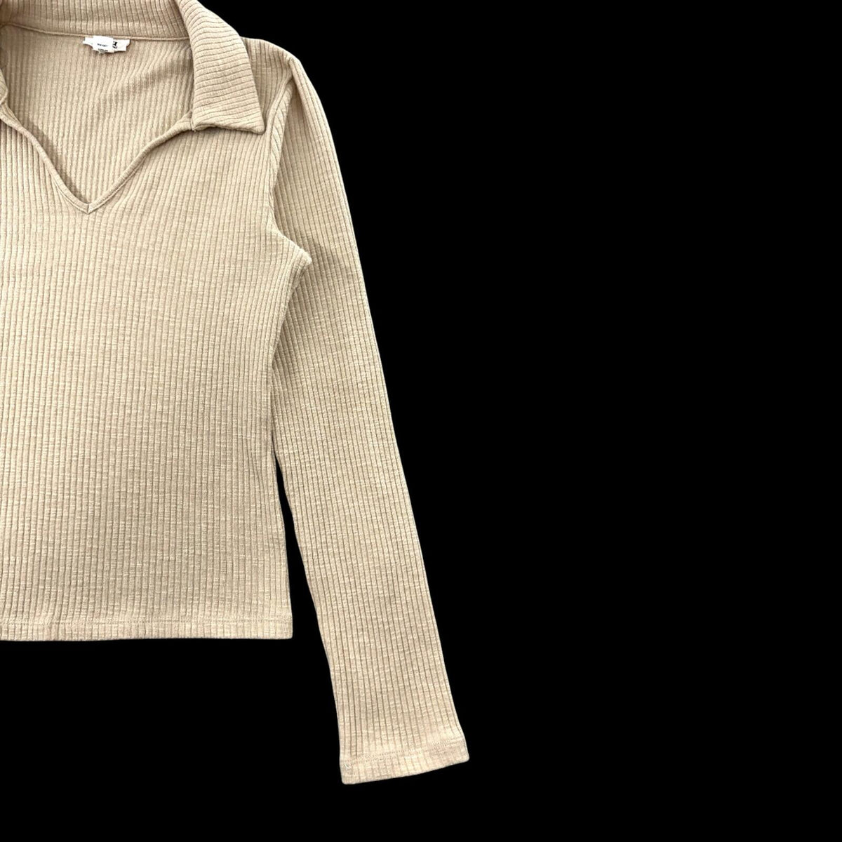 a.n.a A New Approach Beige Ribbed Knit Polo Top Office Siren