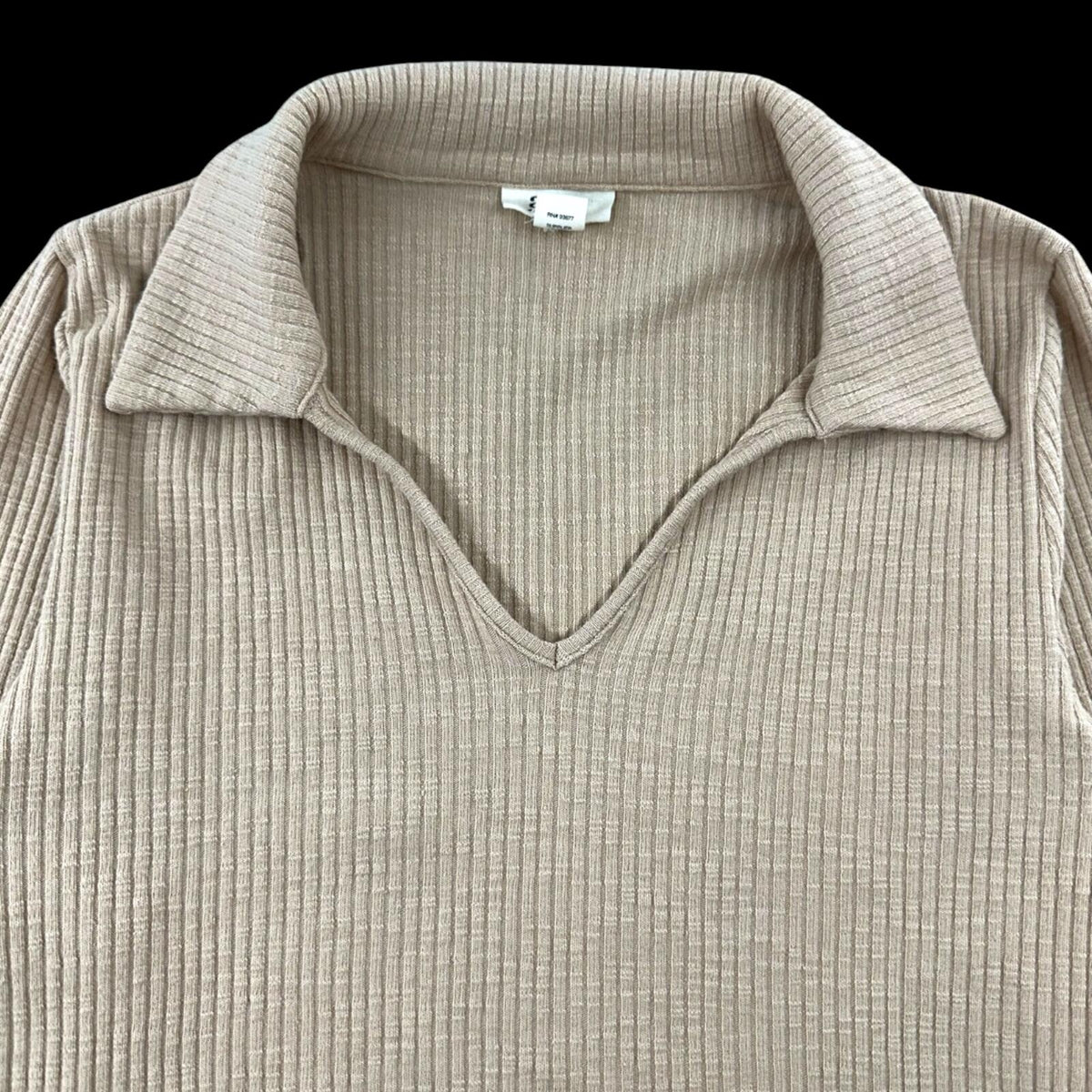 a.n.a A New Approach Beige Ribbed Knit Polo Top Office Siren