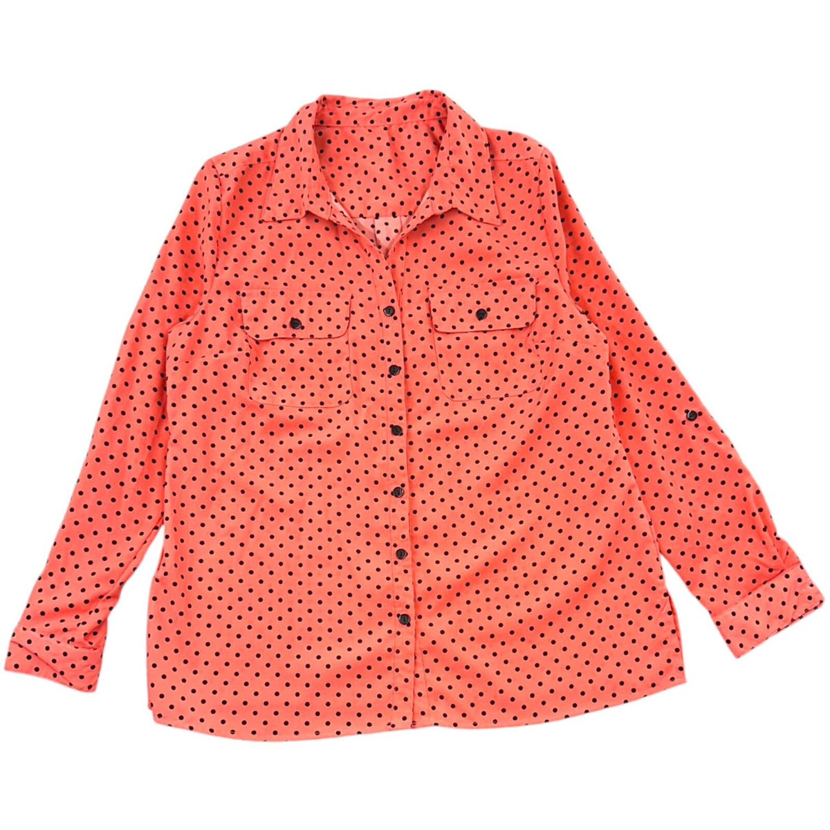 Coral Pink Polka Dot Blouse with Utility Pockets