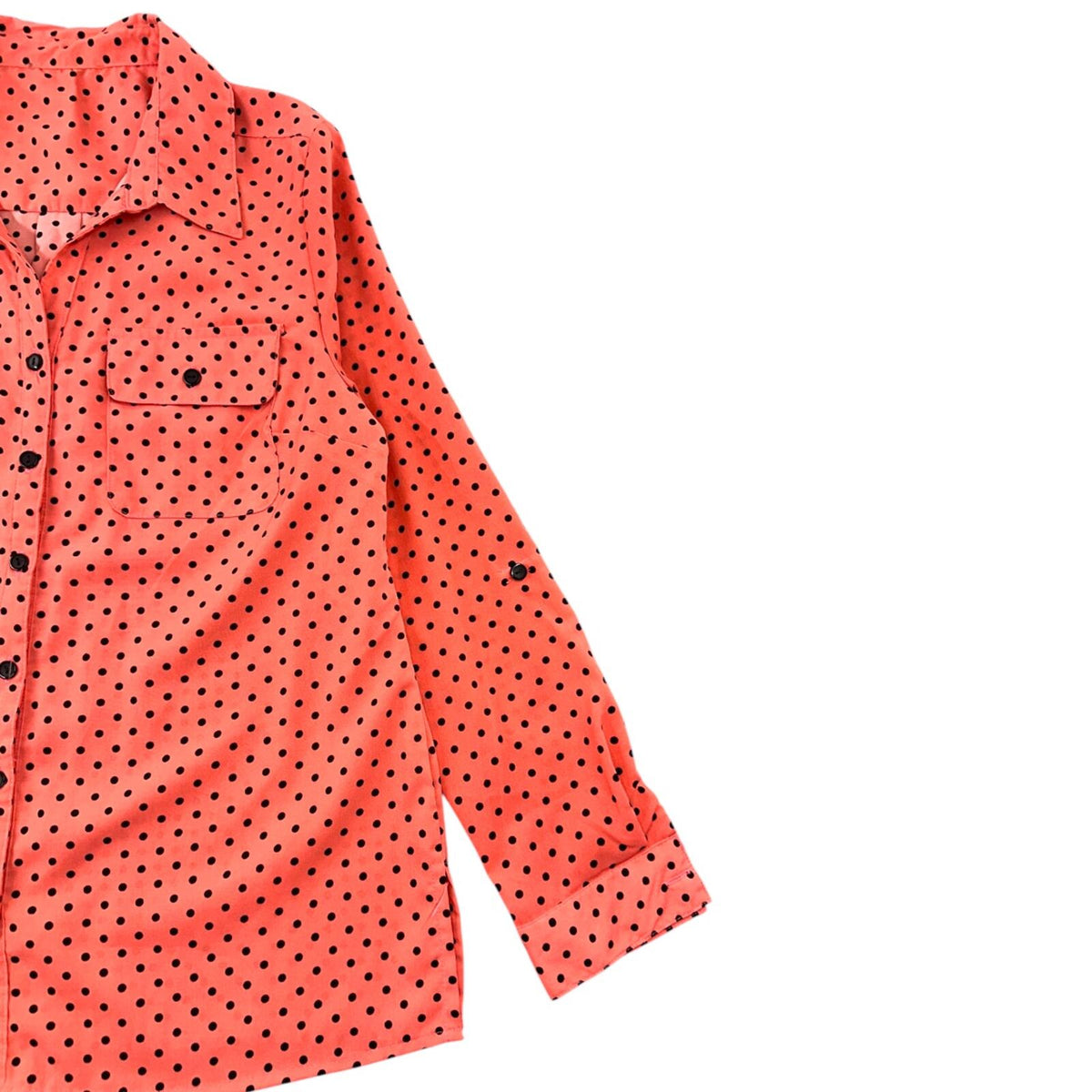 Coral Pink Polka Dot Blouse with Utility Pockets