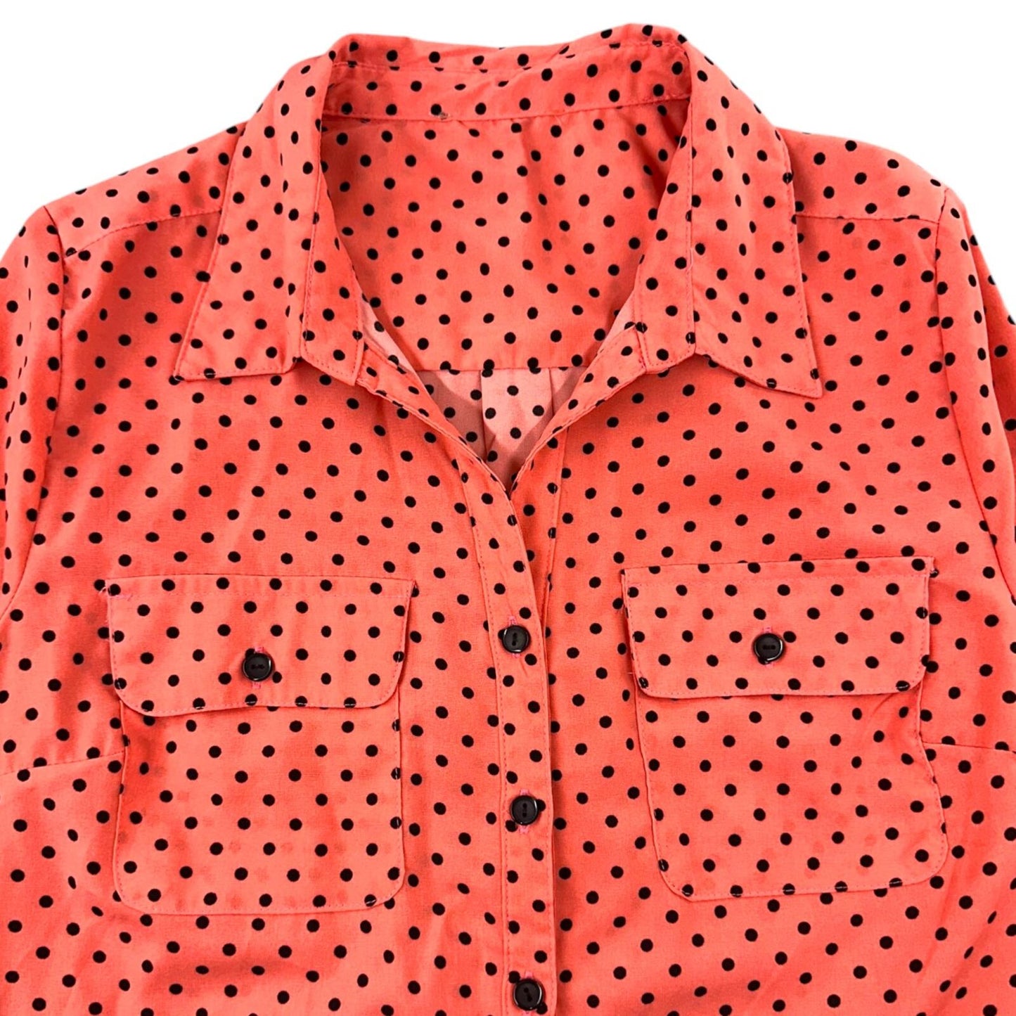 Coral Pink Polka Dot Blouse with Utility Pockets