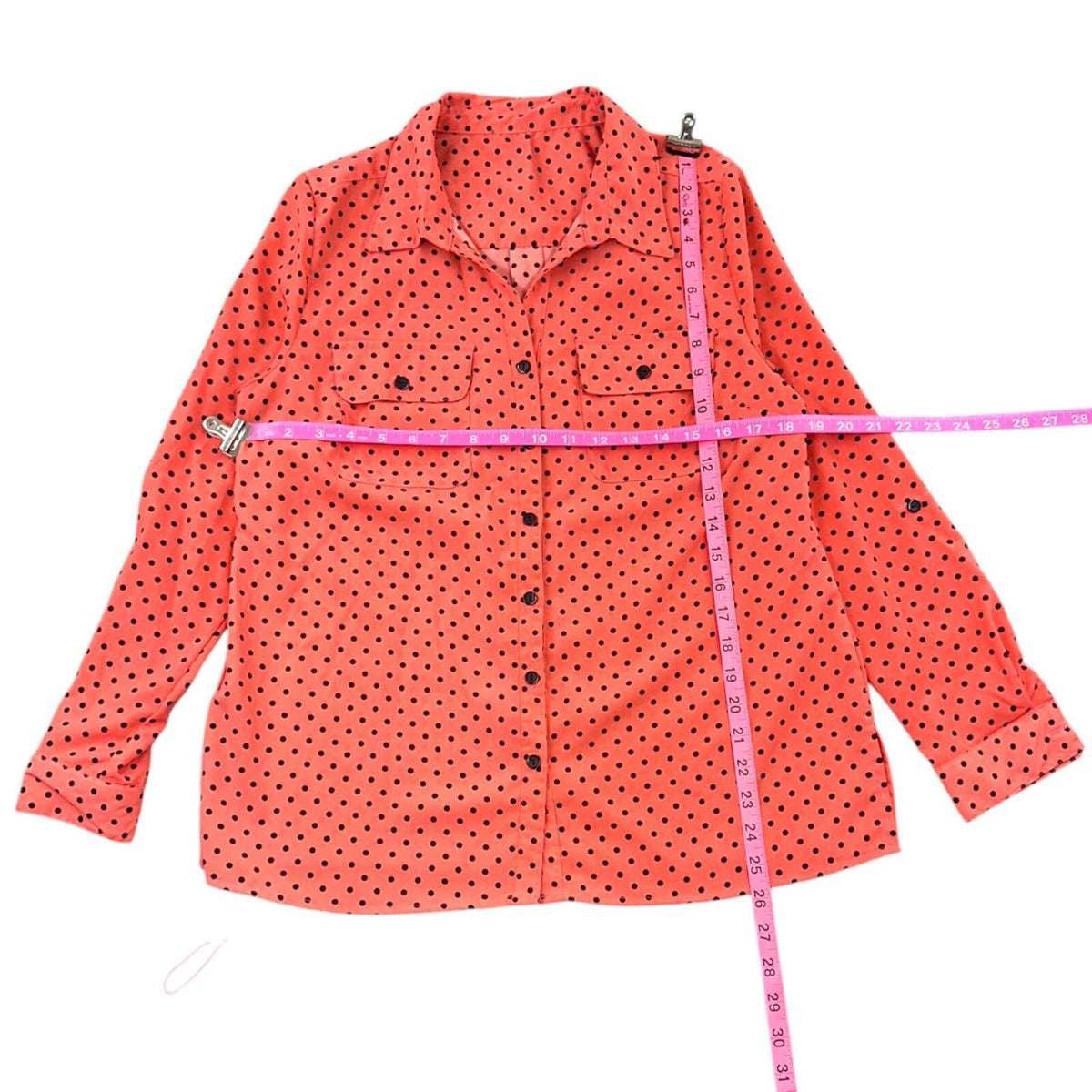 Coral Pink Polka Dot Blouse with Utility Pockets