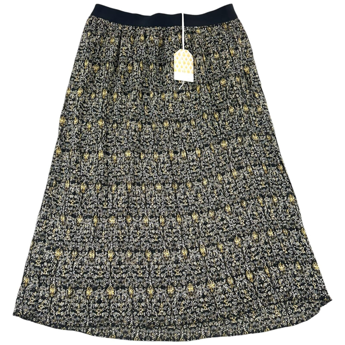 NWT Beyond Words Black Gold Medallion Pleated Midi Skirt Accordion Pleats