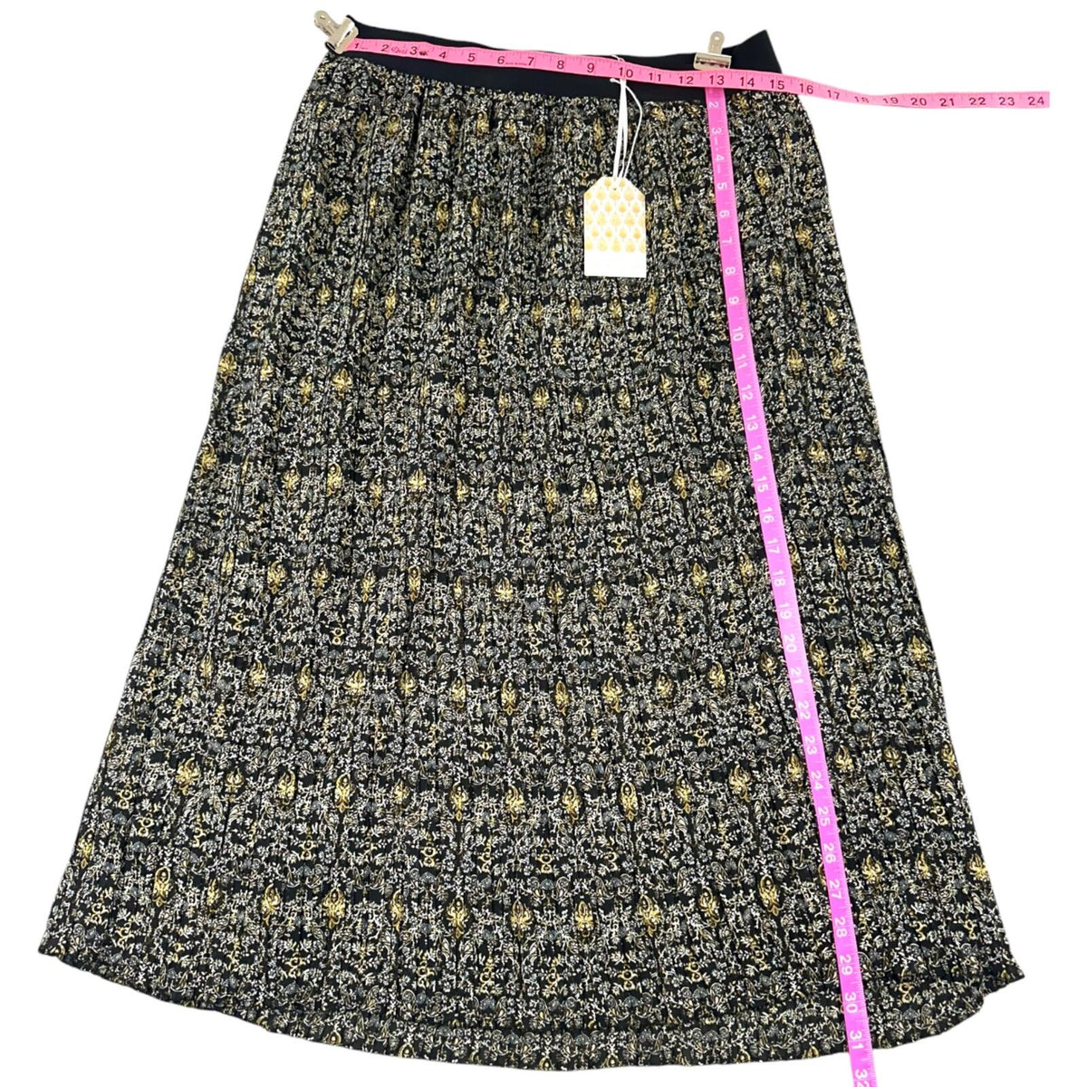 NWT Beyond Words Black Gold Medallion Pleated Midi Skirt Accordion Pleats