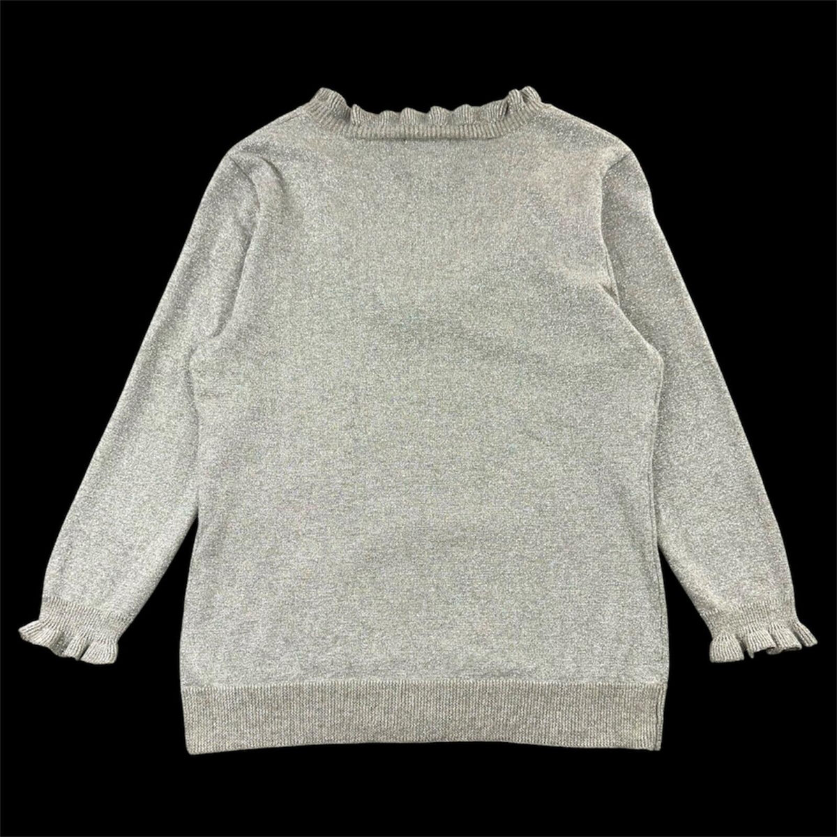 Chaps Classics Silver Metallic Knit Sweater with Ruffle Trim Coquette