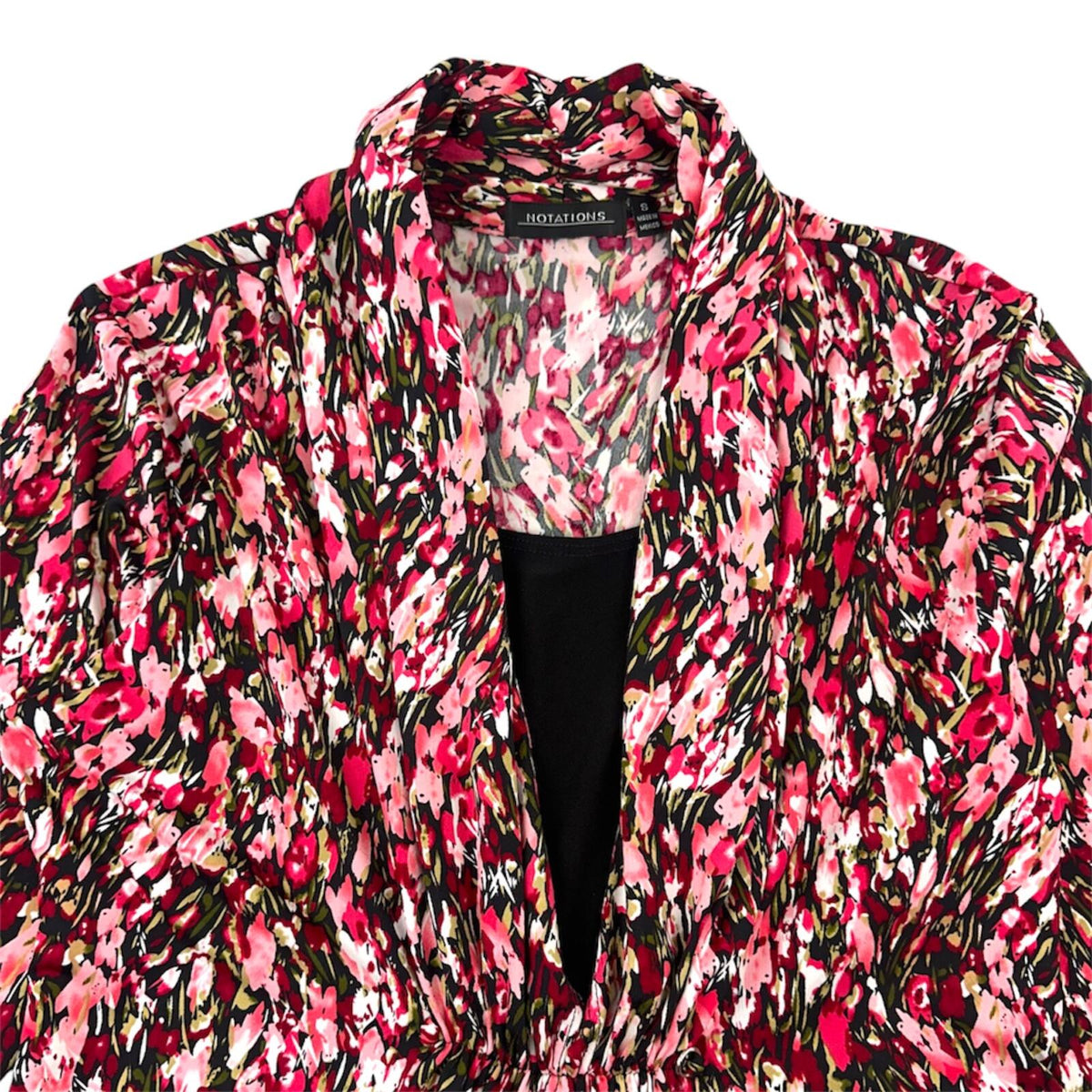 Notations Floral Ruched Waist Layered Top Pink Black