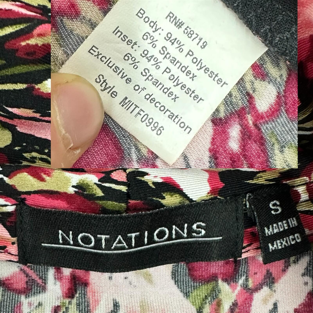 Notations Floral Ruched Waist Layered Top Pink Black
