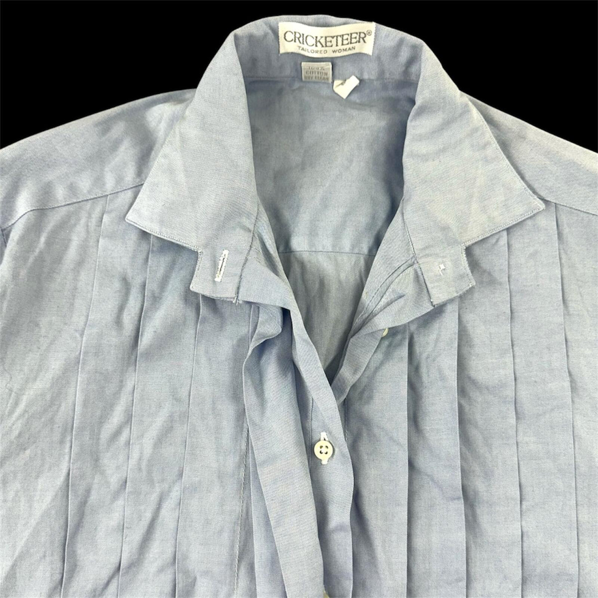 Vintage Cricketeer Pintuck Blouse in Oxford Blue 90s Tailored