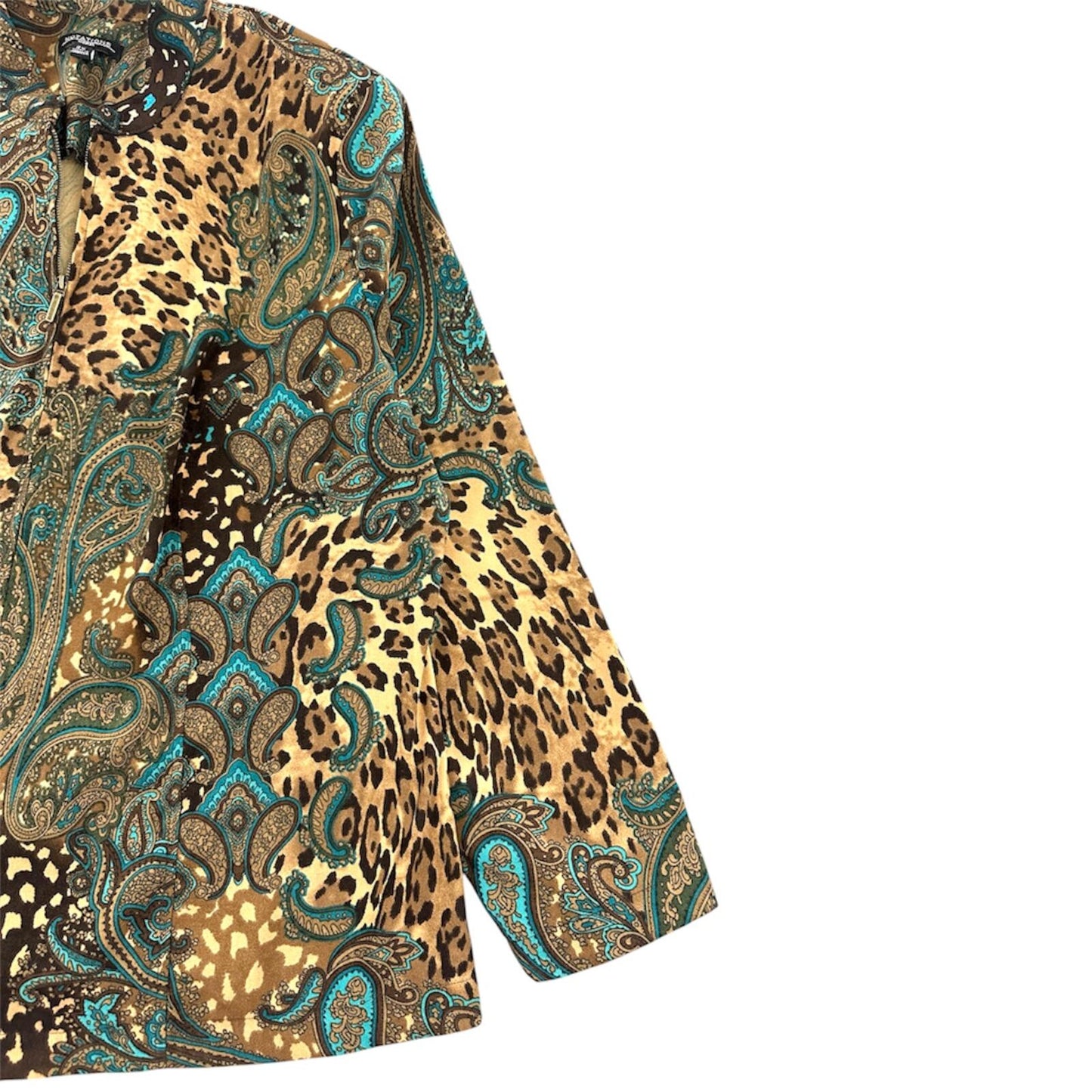 Notations Y2K Leopard Print Mixed Paisley Jacket with Turquoise and Brown
