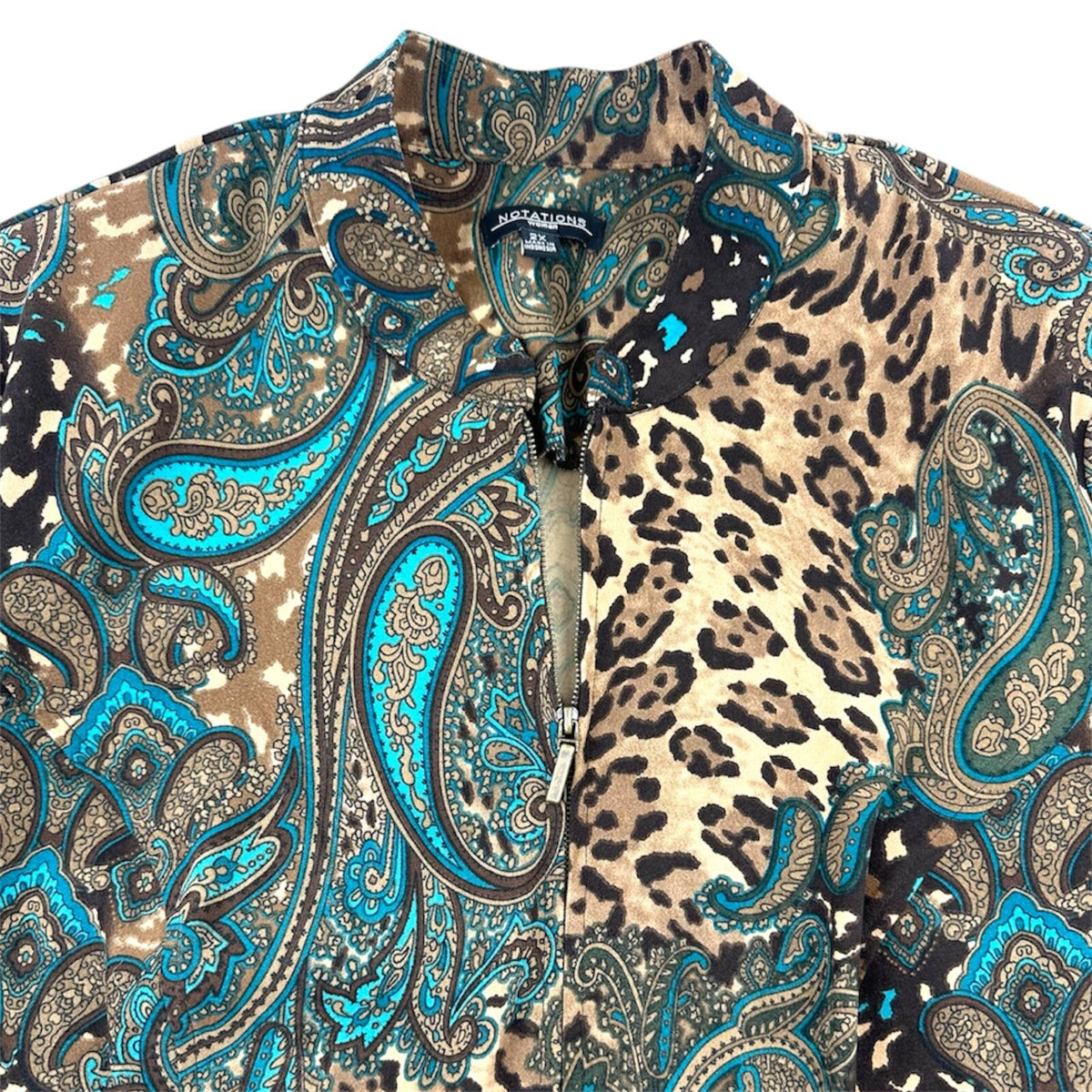 Notations Y2K Leopard Print Mixed Paisley Jacket with Turquoise and Brown