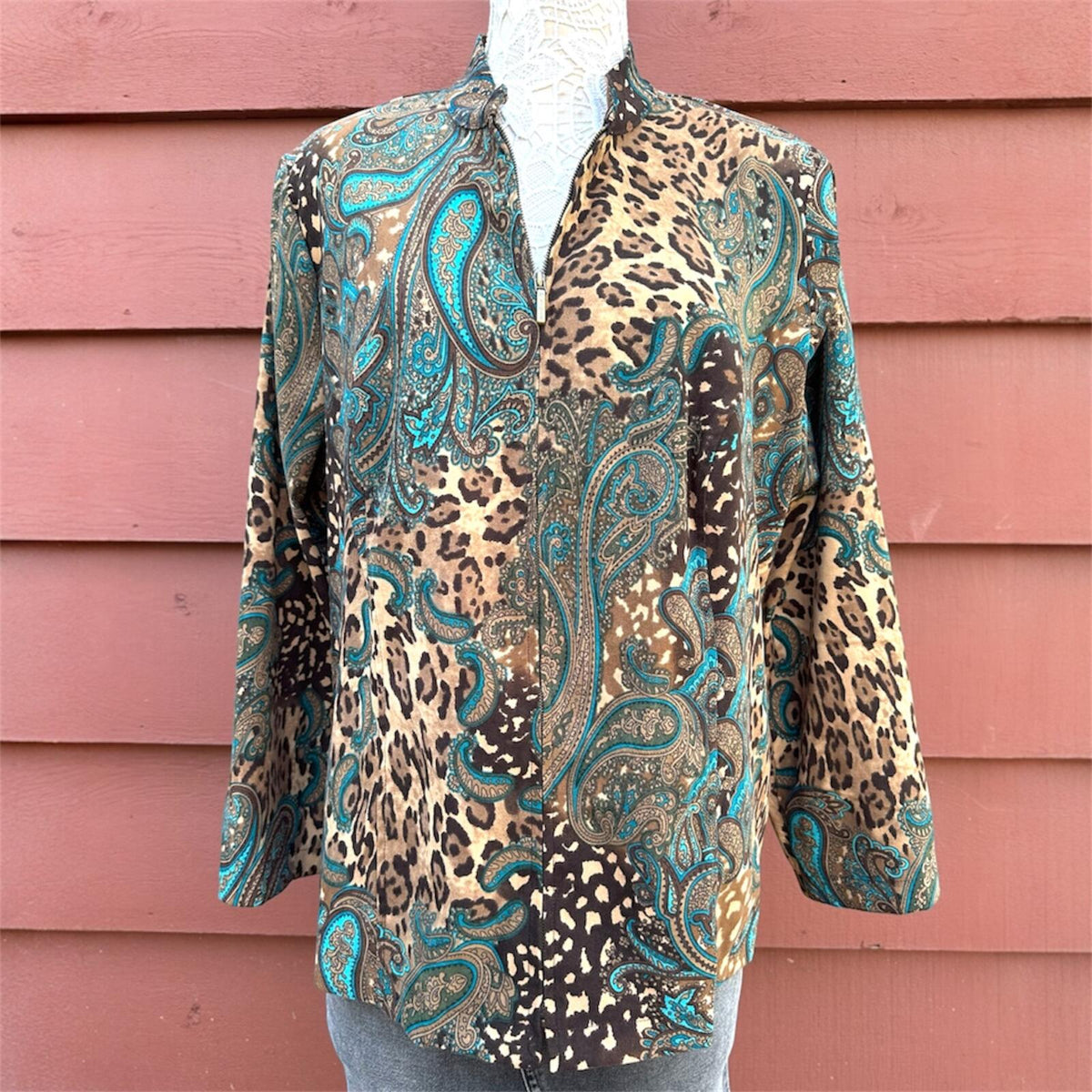 Notations Y2K Leopard Print Mixed Paisley Jacket with Turquoise and Brown